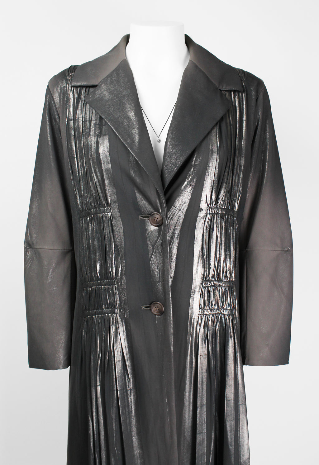 ISSEY MIYAKE FW 2002 SILVER COATED GATHERED PLEAT COAT