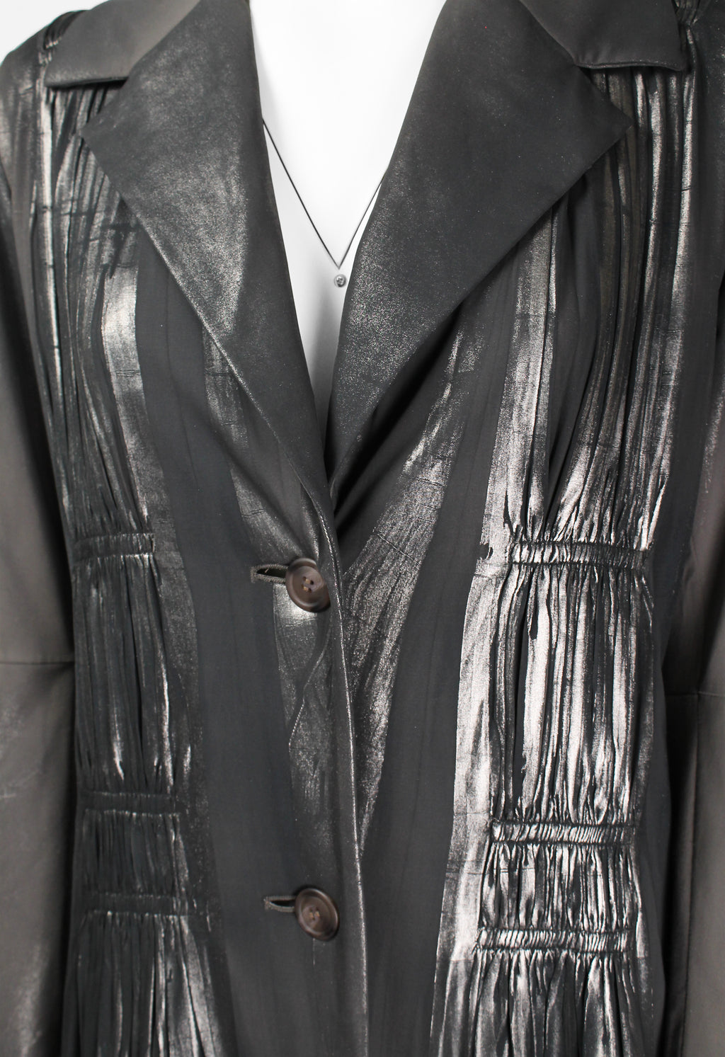 ISSEY MIYAKE FW 2002 SILVER COATED GATHERED PLEAT COAT