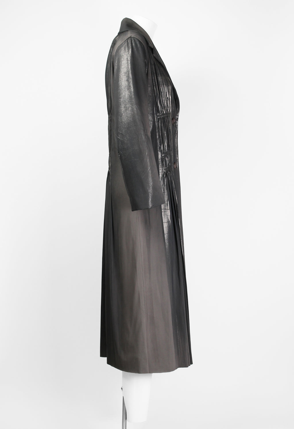 ISSEY MIYAKE FW 2002 SILVER COATED GATHERED PLEAT COAT