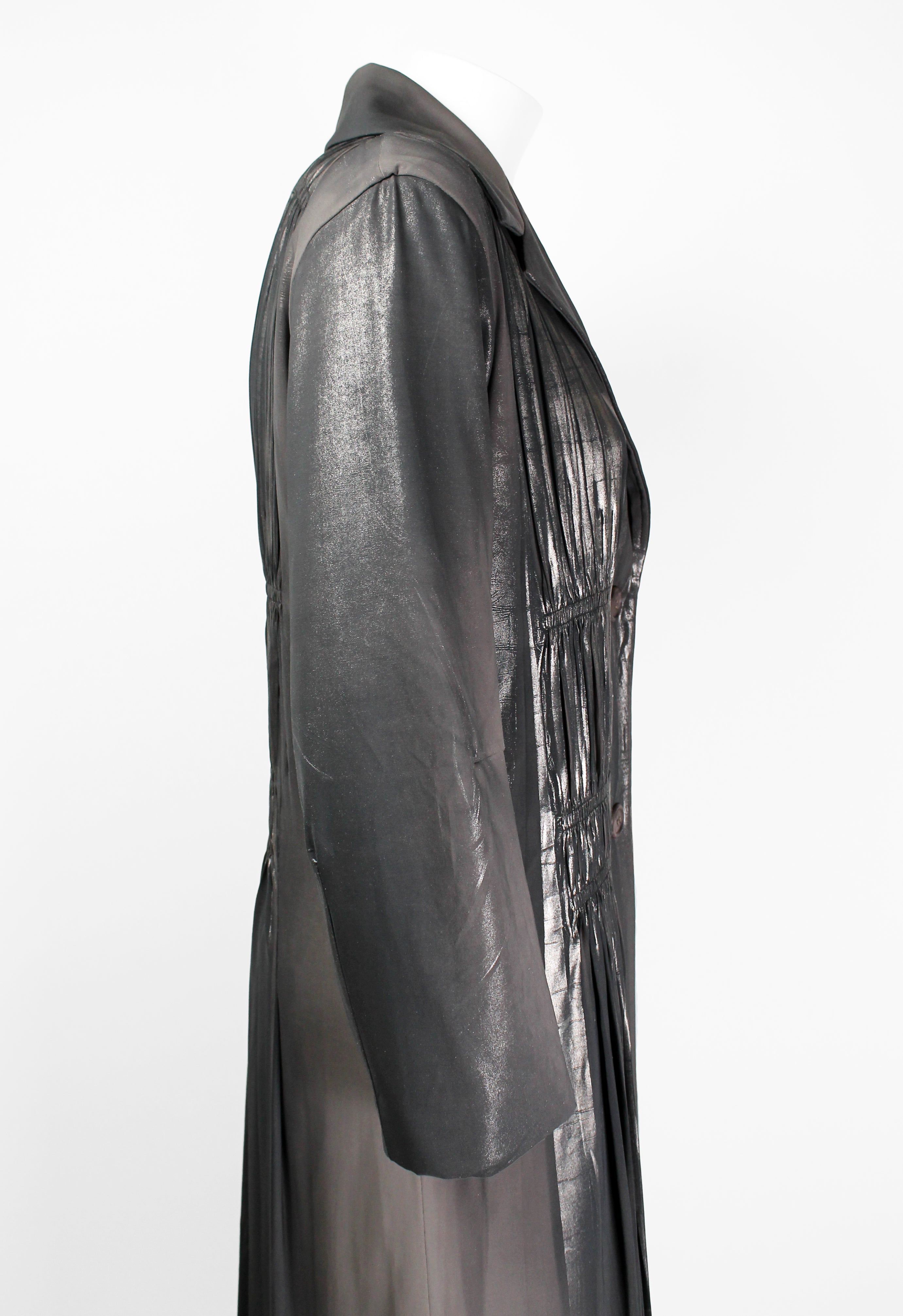 ISSEY MIYAKE FW 2002 SILVER COATED GATHERED PLEAT COAT