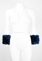 ISSEY MIYAKE TWO TONE BLUE FAUX FUR CUFFS