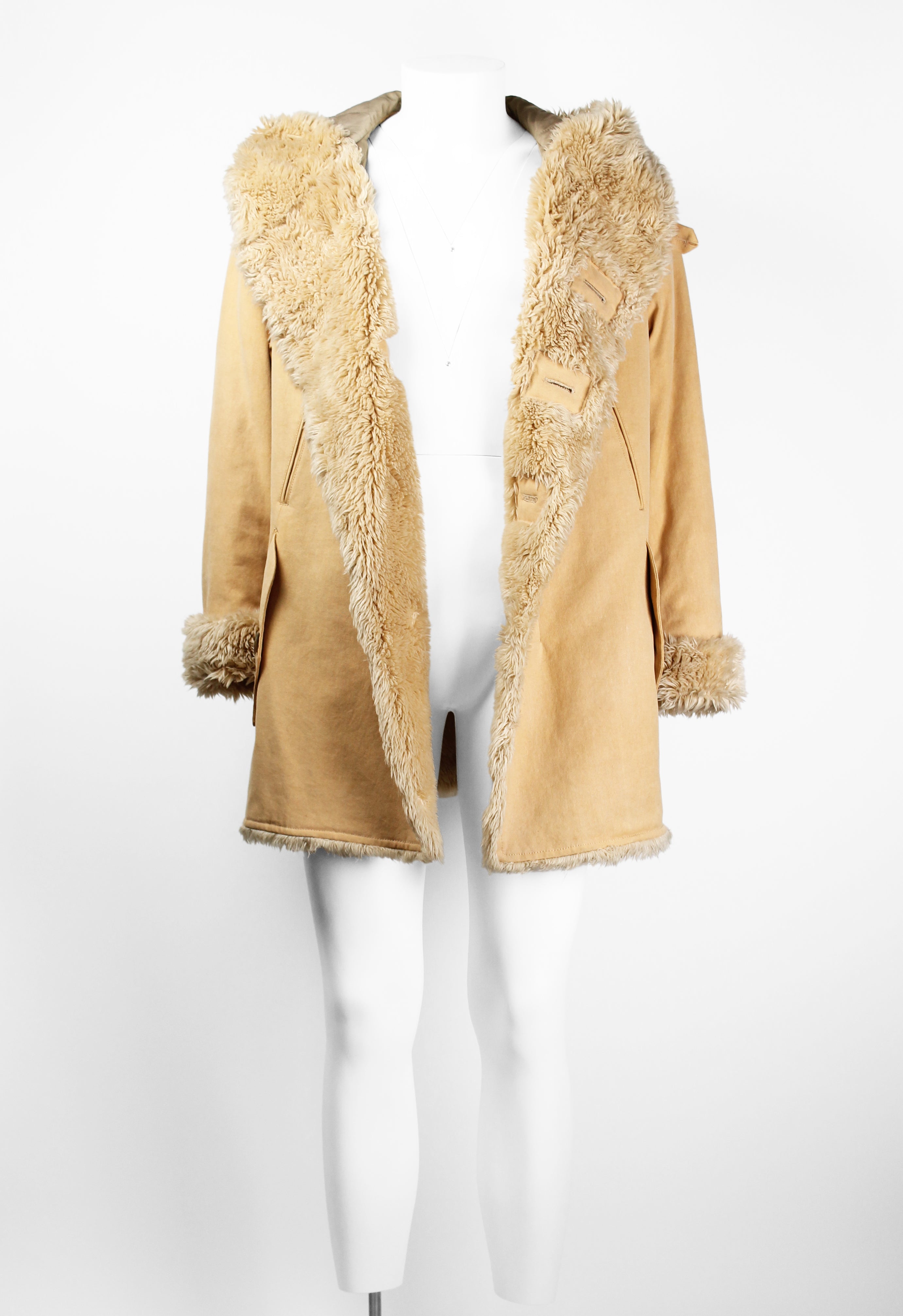 ISSEY MIYAKE MEN FW 2003 FAUX FUR TRIM HOODED COAT