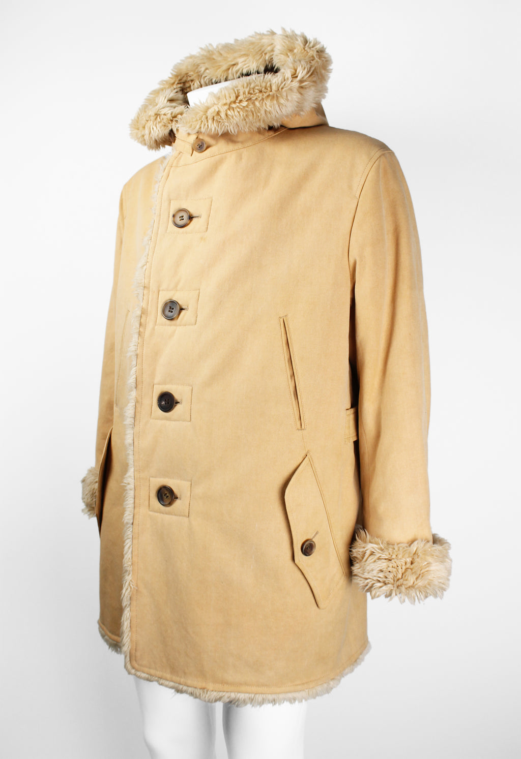 ISSEY MIYAKE MEN FW 2003 FAUX FUR TRIM HOODED COAT