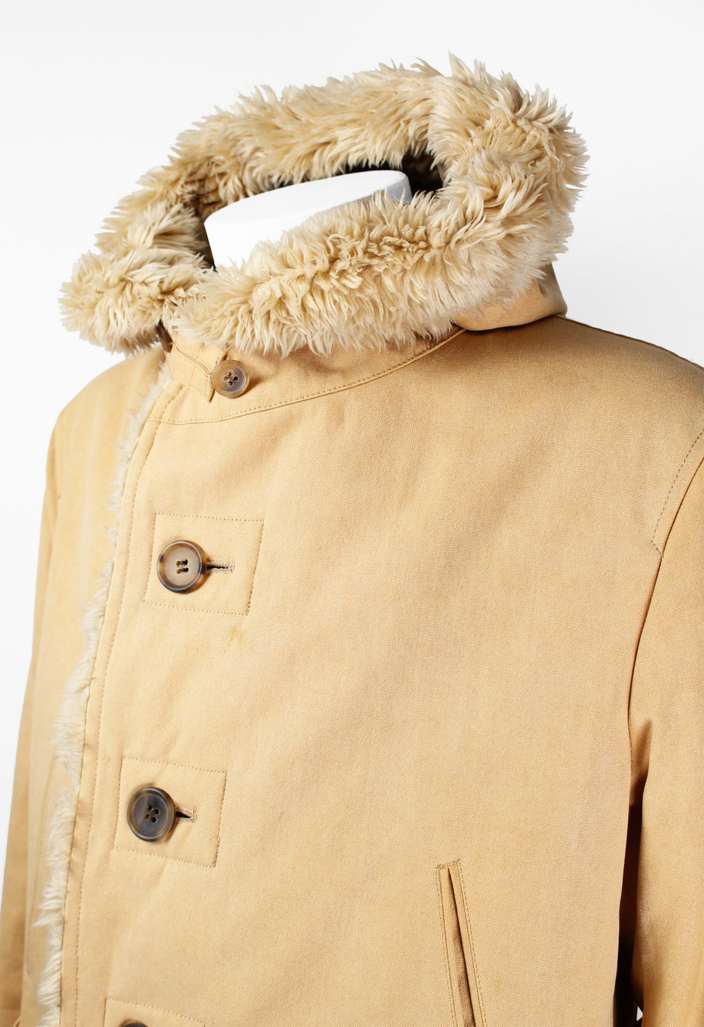 ISSEY MIYAKE MEN FW 2003 FAUX FUR TRIM HOODED COAT