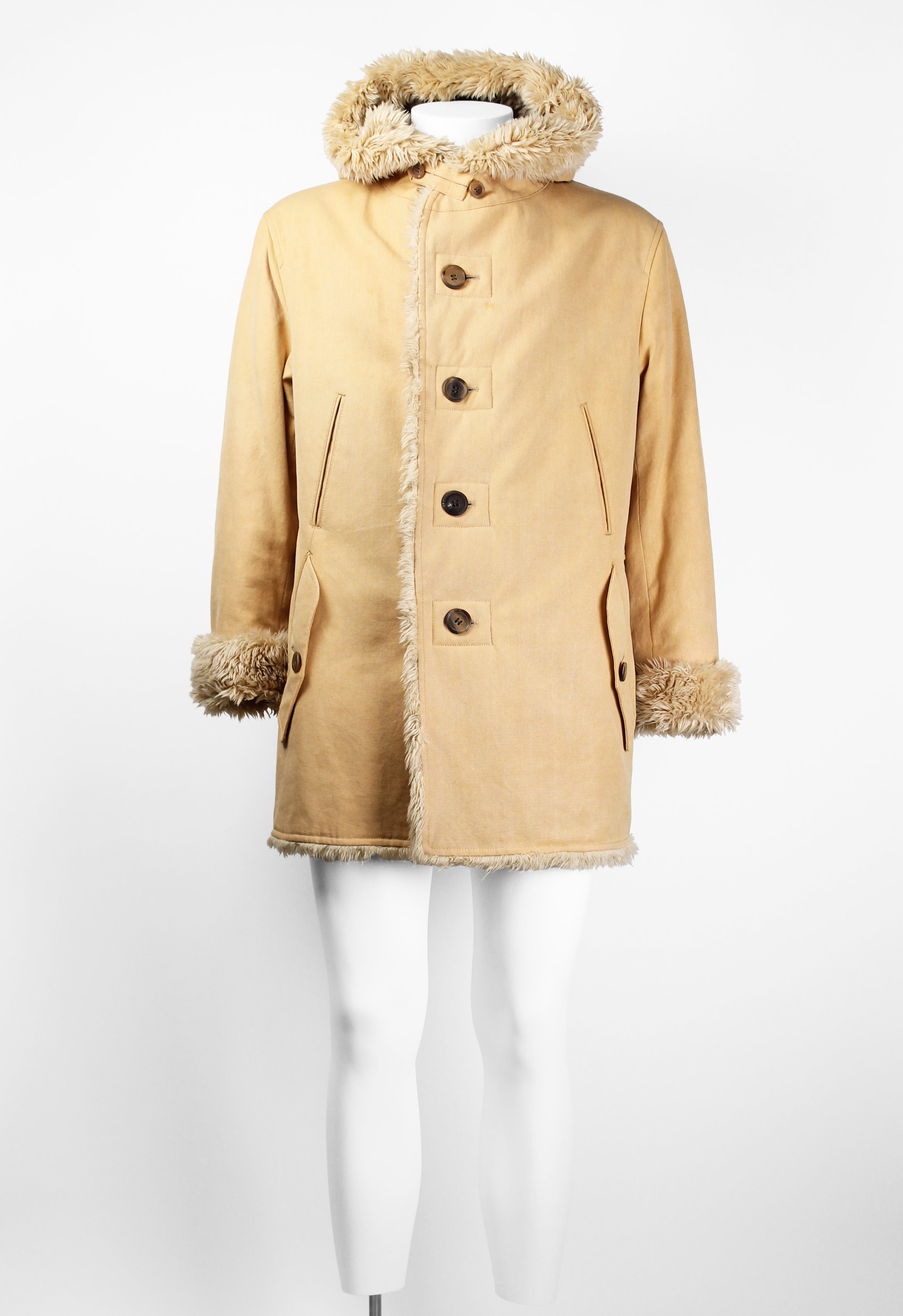 ISSEY MIYAKE MEN FW 2003 FAUX FUR TRIM HOODED COAT