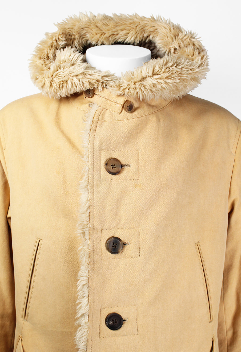 ISSEY MIYAKE MEN FW 2003 FAUX FUR TRIM HOODED COAT