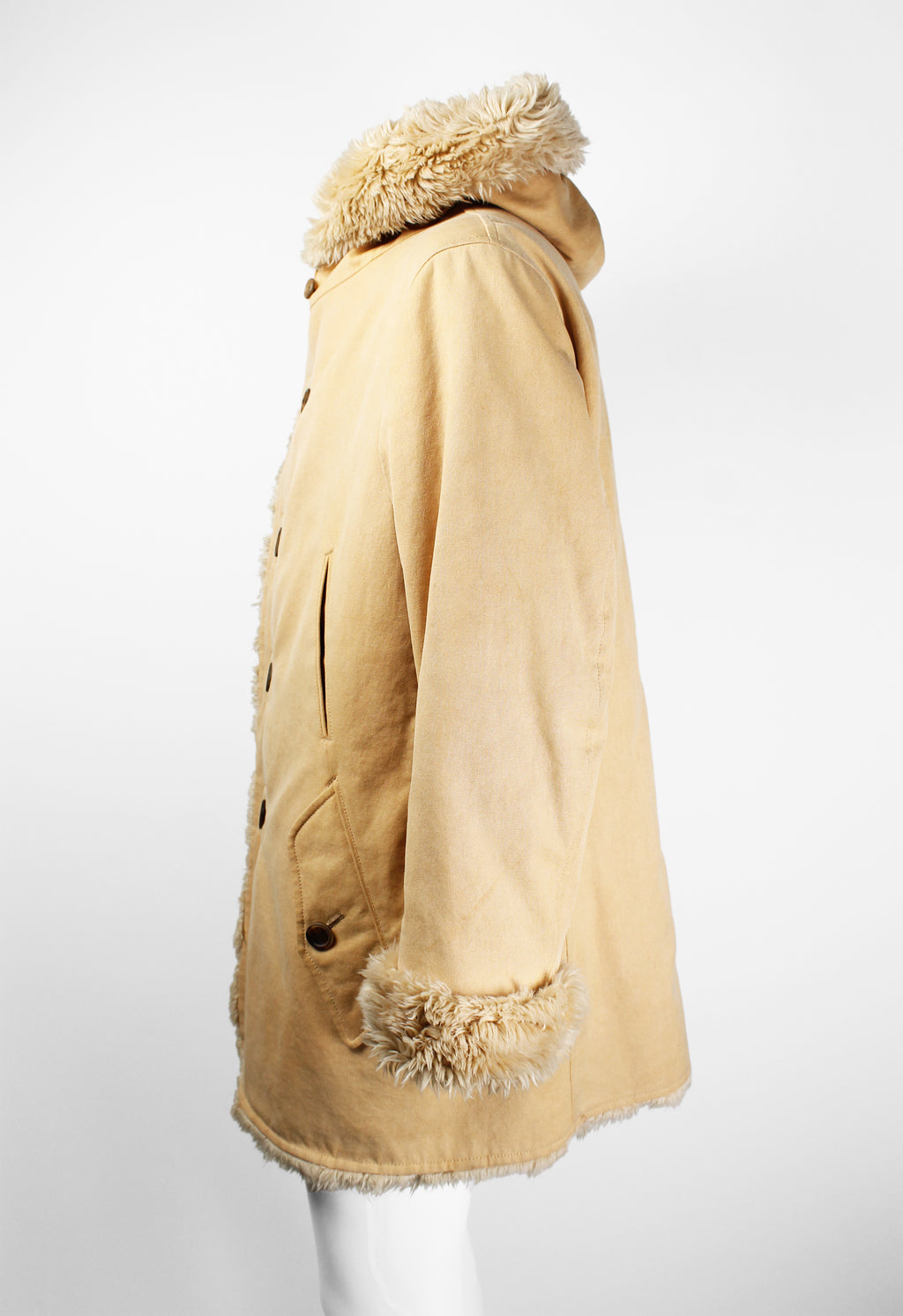 ISSEY MIYAKE MEN FW 2003 FAUX FUR TRIM HOODED COAT