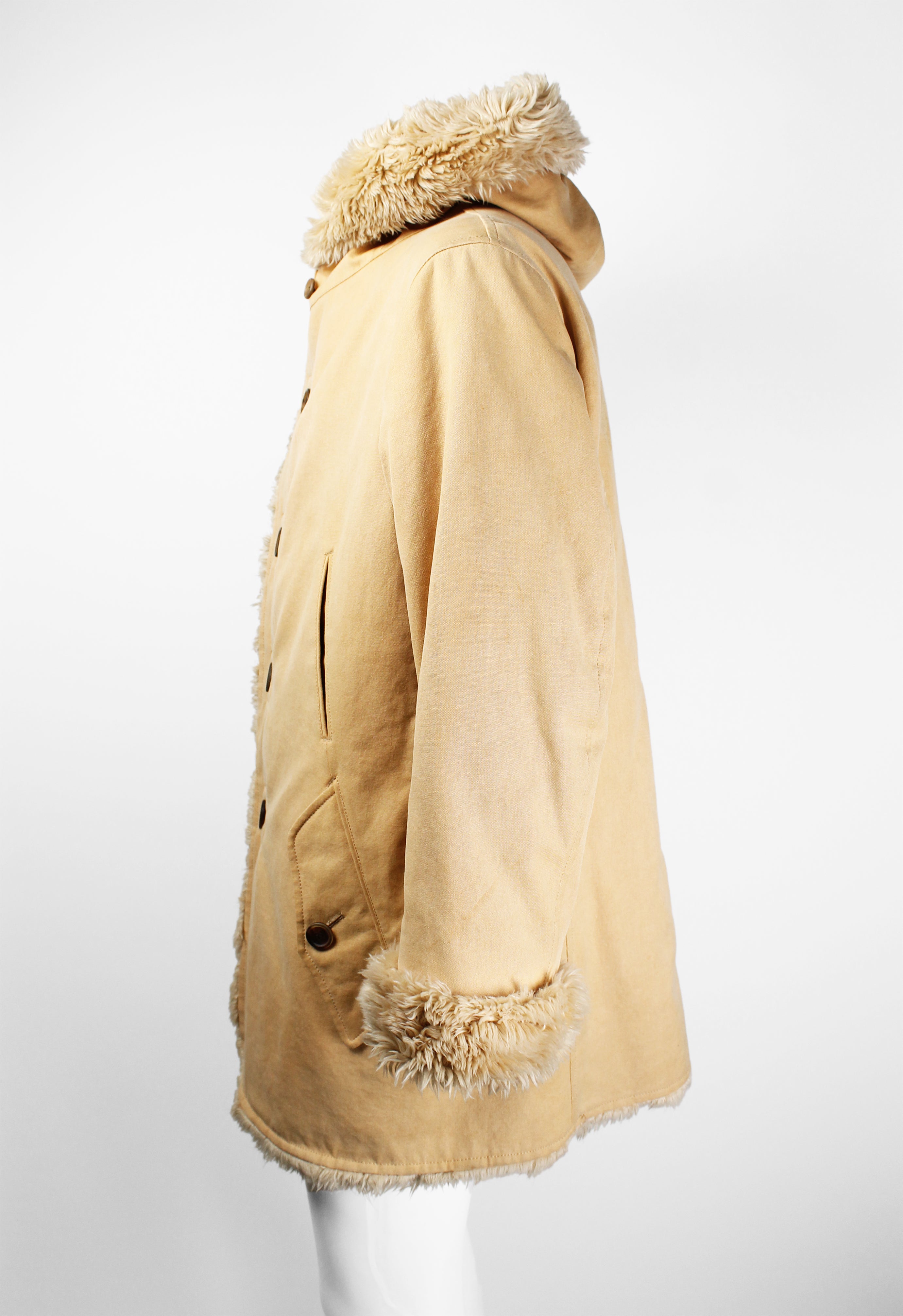 ISSEY MIYAKE MEN FW 2003 FAUX FUR TRIM HOODED COAT