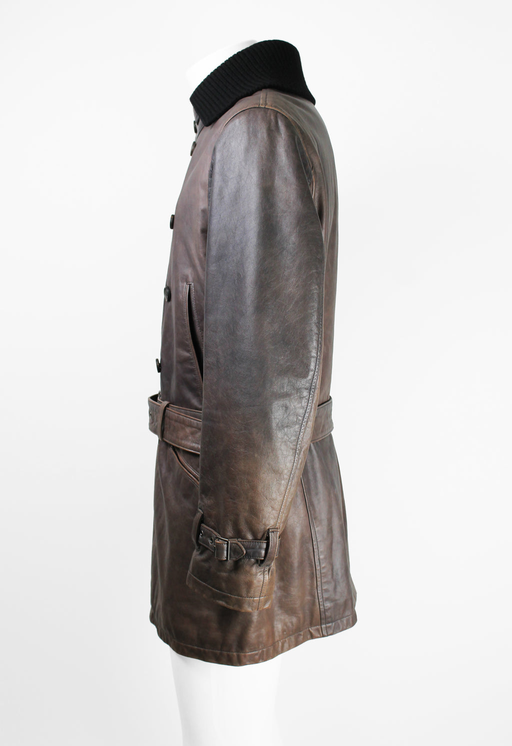 ISSEY MIYAKE MEN FW 2006 LEATHER CONVERTIBLE BUCKLE COAT