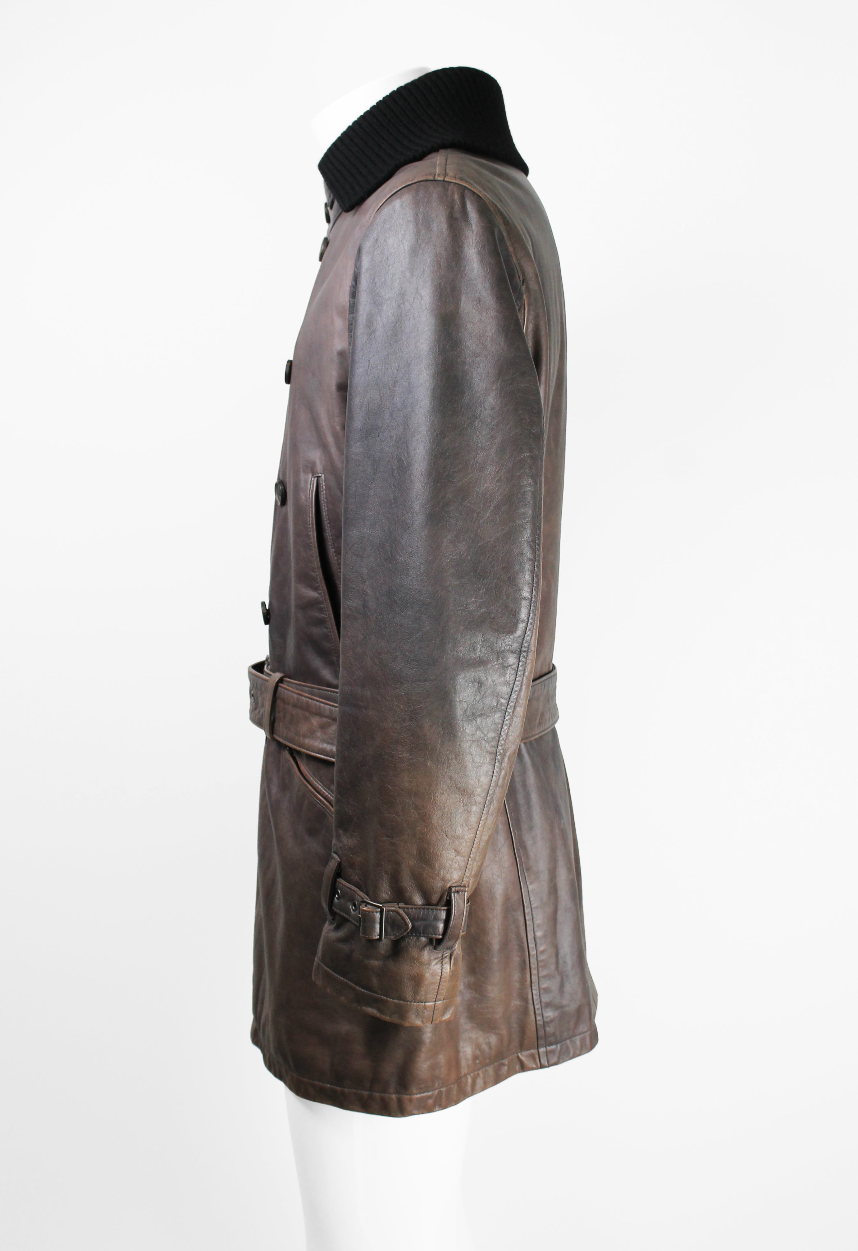 ISSEY MIYAKE MEN FW 2006 LEATHER CONVERTIBLE BUCKLE COAT