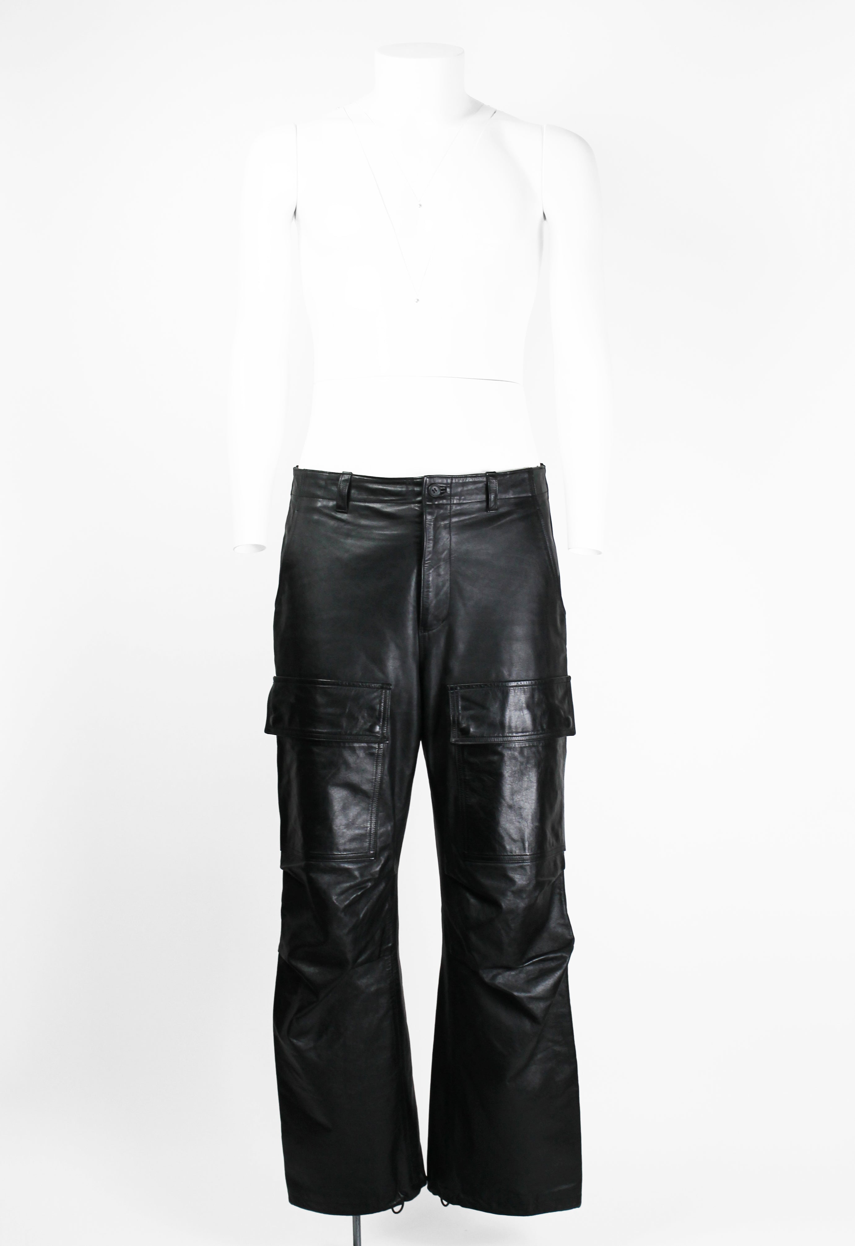 ISSEY MIYAKE MEN SS 2007 LEATHER CARGO TROUSERS