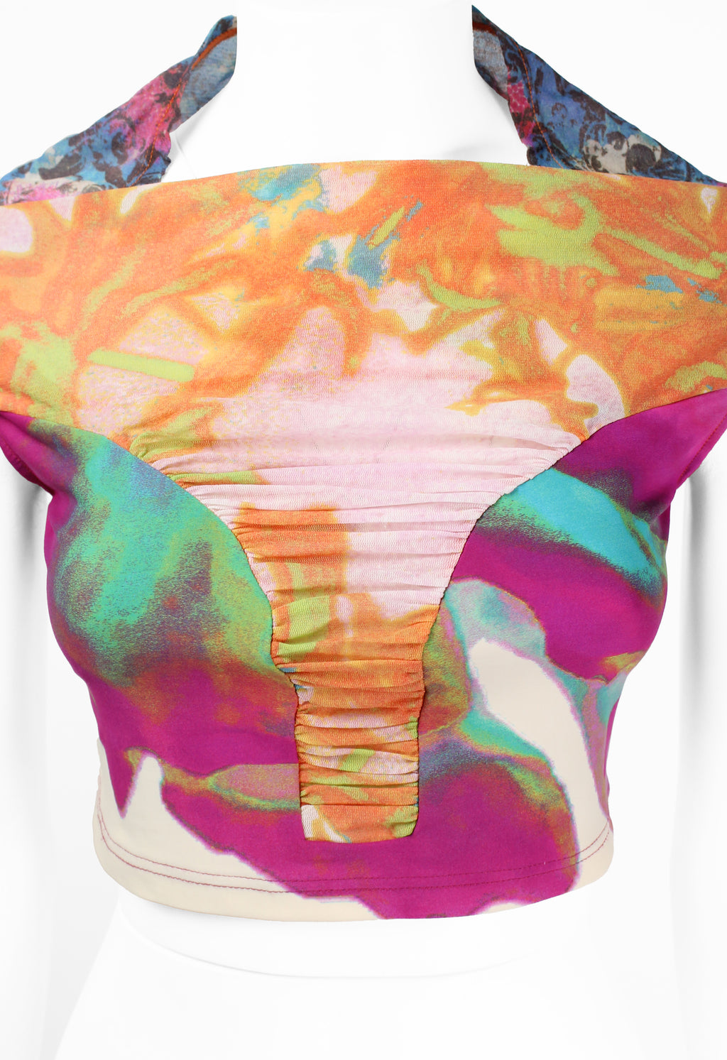 ISSEY MIYAKE SS 2002 MULTI-COLOURED GATHERED SAMPLE TOP
