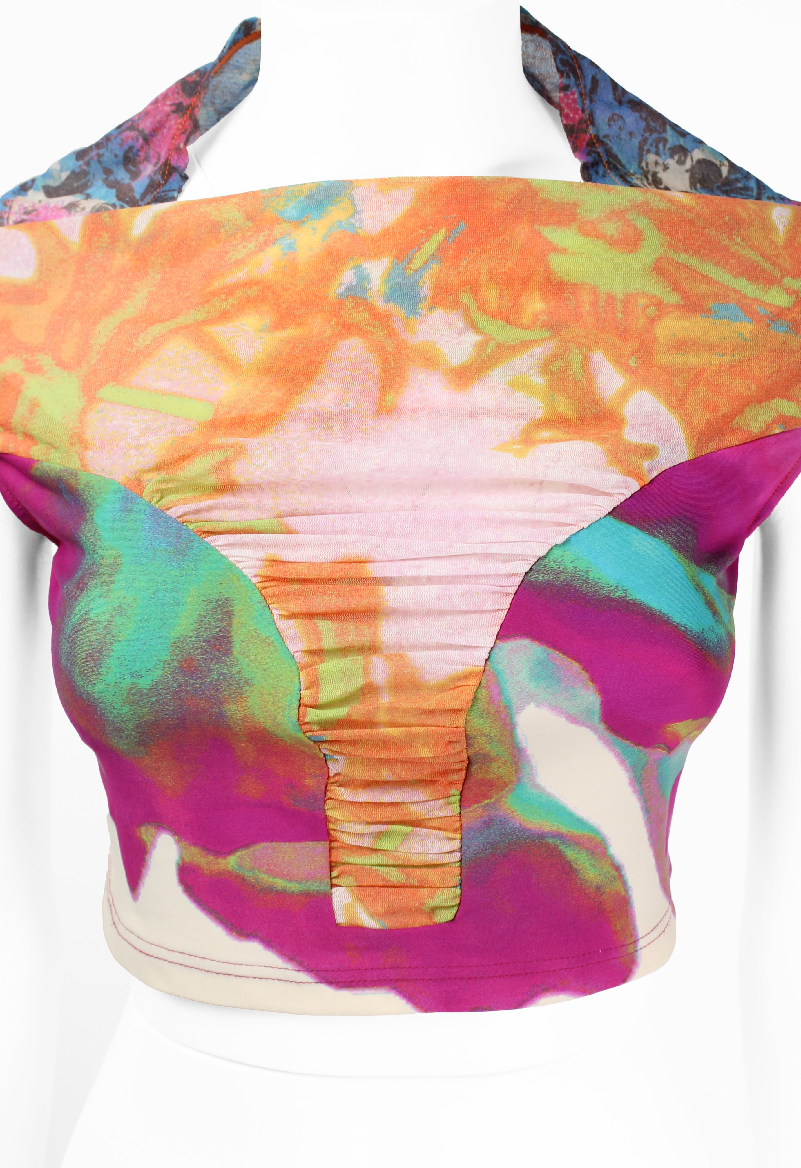 ISSEY MIYAKE SS 2002 MULTI-COLOURED GATHERED SAMPLE TOP