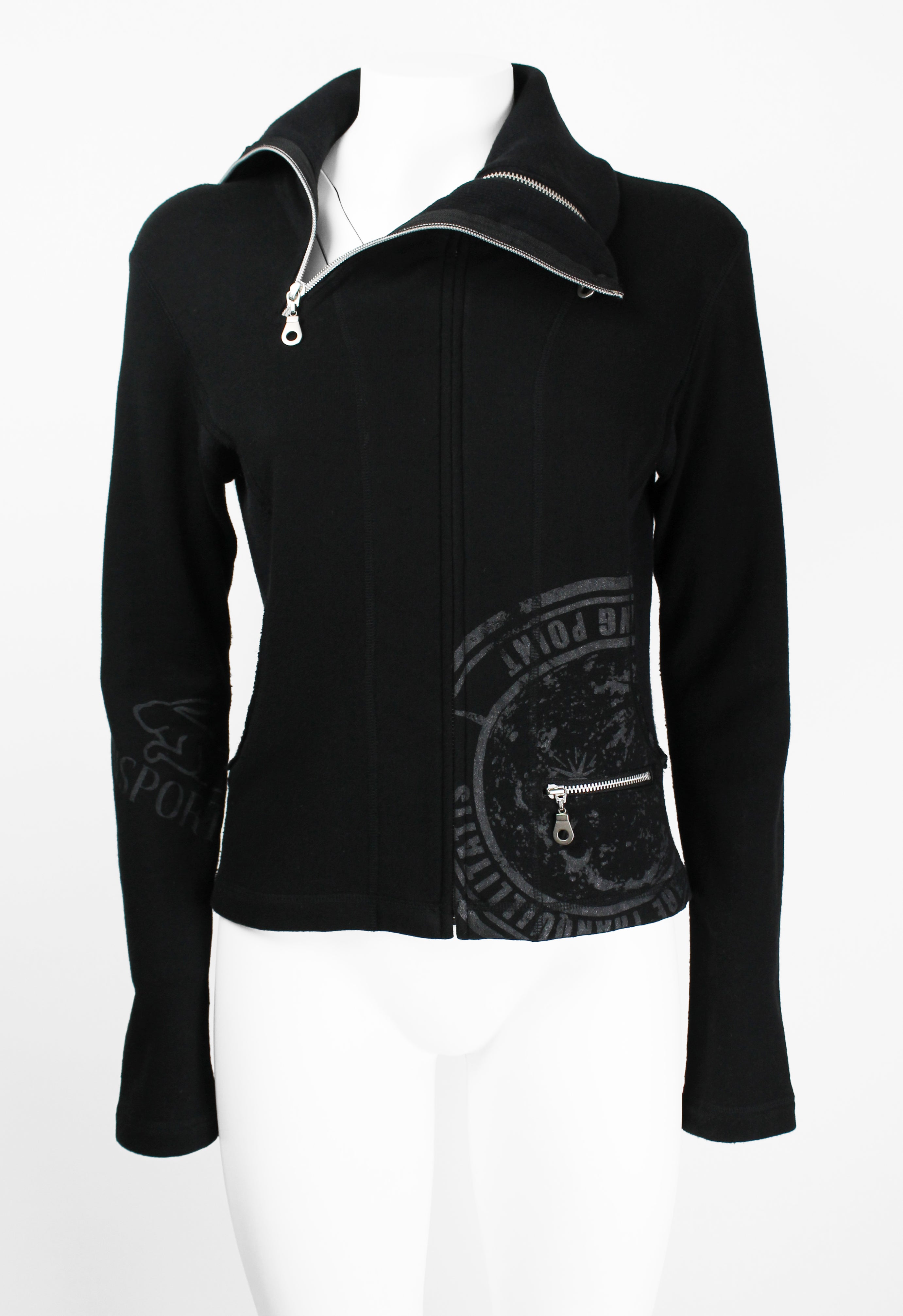 ISSEY MIYAKE FW 2004 BLACK GRAPHIC DOUBLE ZIP SWEATER