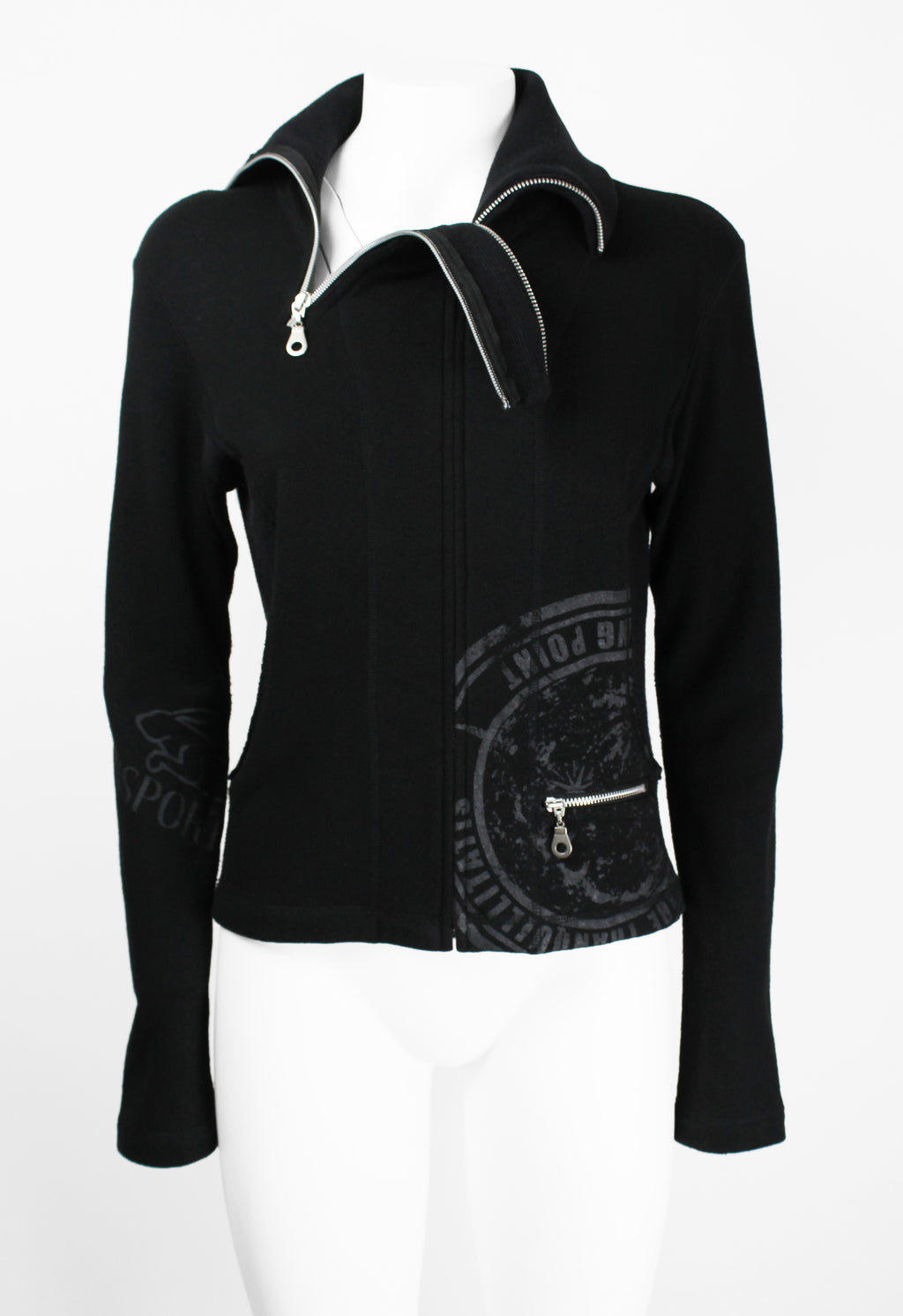 ISSEY MIYAKE FW 2004 BLACK GRAPHIC DOUBLE ZIP SWEATER