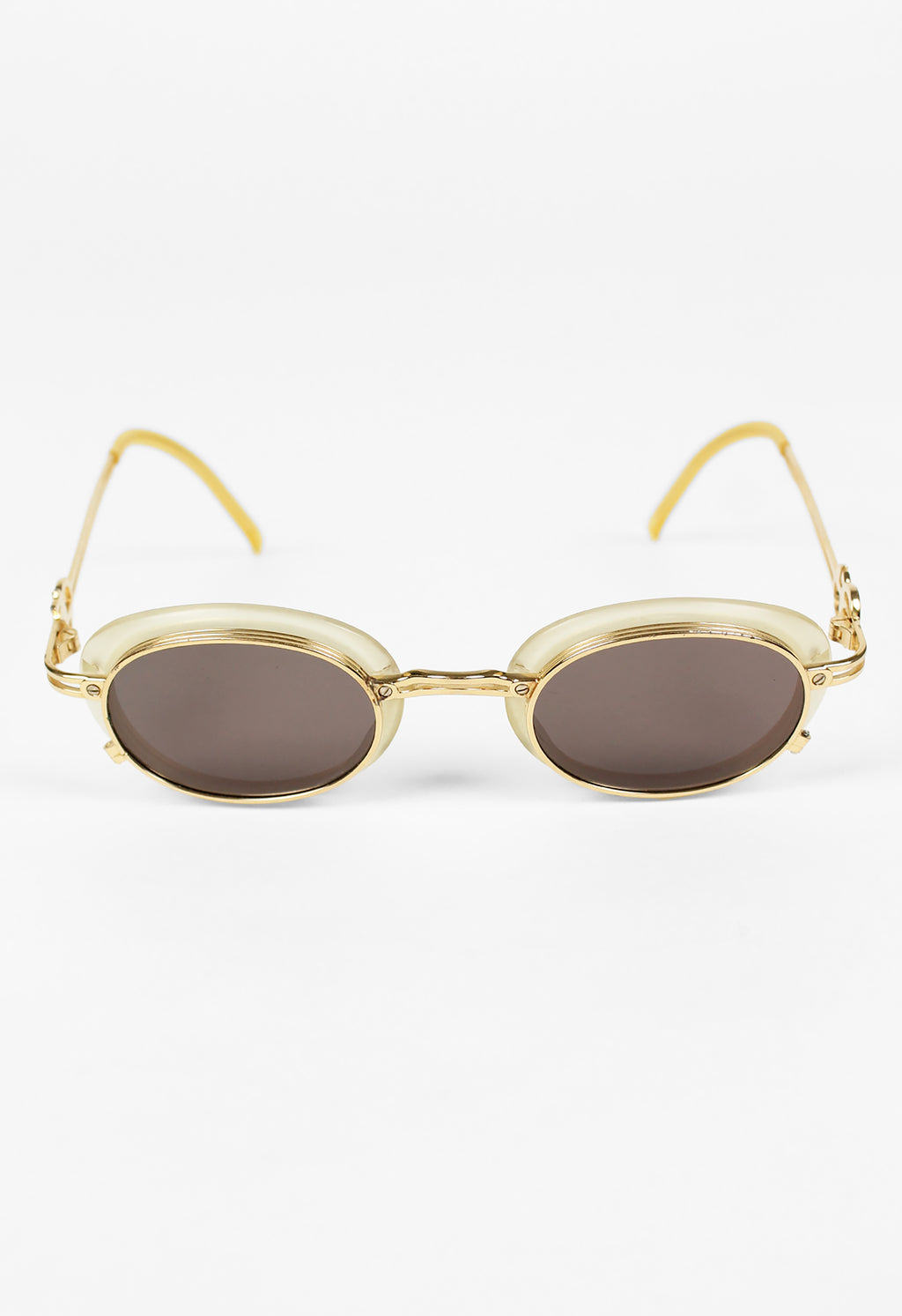 JEAN PAUL GAULTIER SS 1995 GOLD TRANSLUCENT LAYERED GOGGLE SUNGLASSES