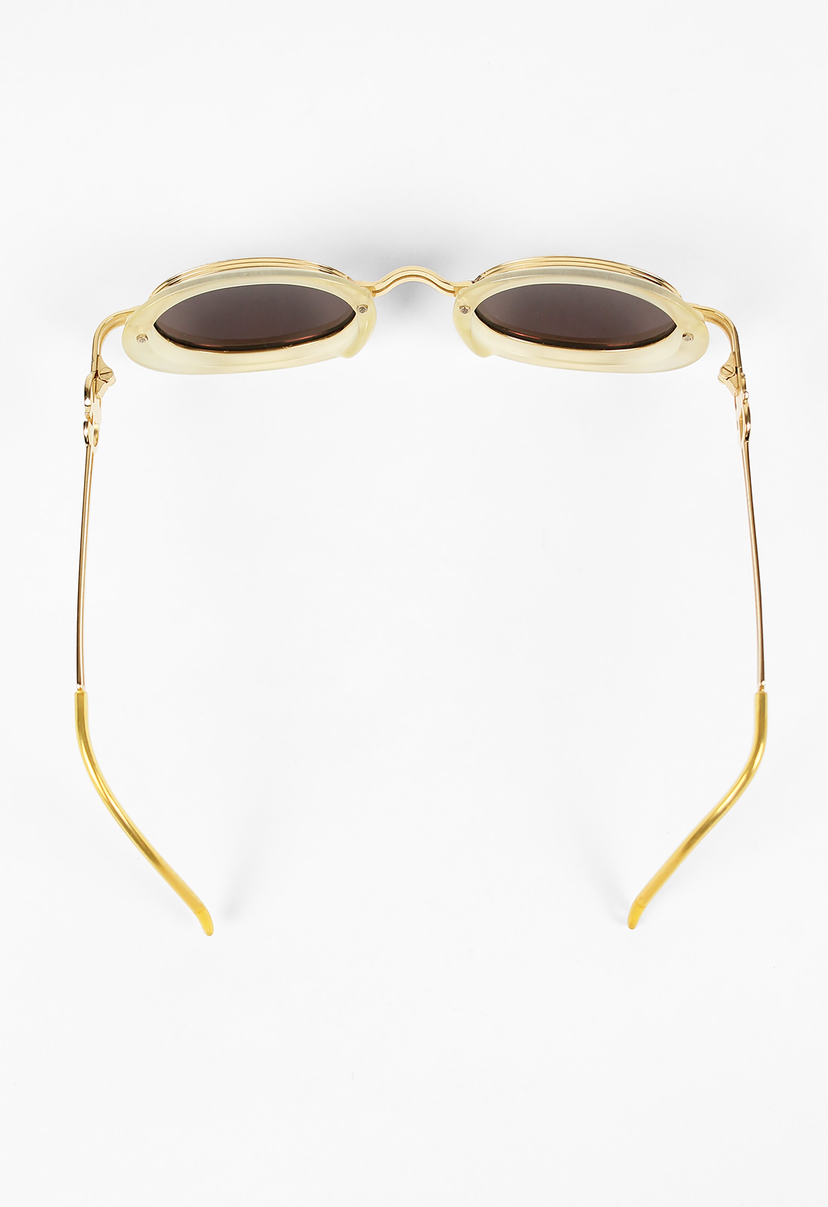 JEAN PAUL GAULTIER SS 1995 GOLD TRANSLUCENT LAYERED GOGGLE SUNGLASSES