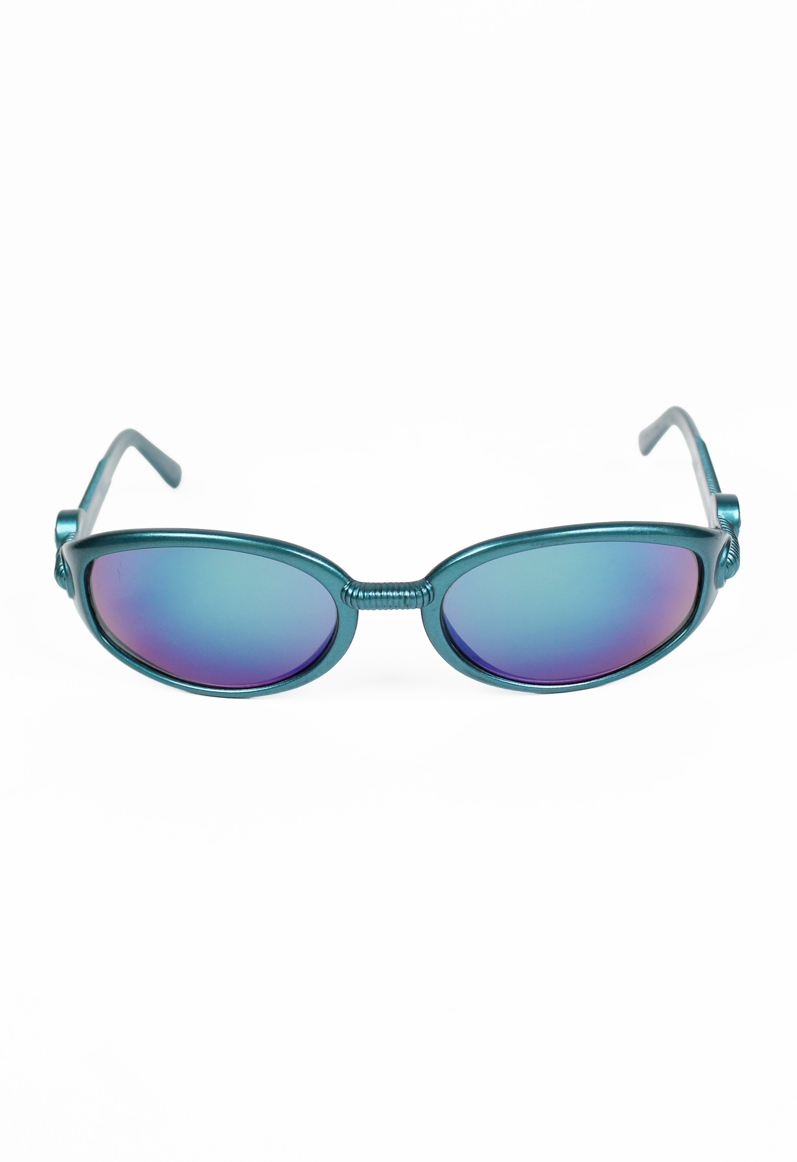 JEAN PAUL GAULTIER 1990'S METALLIC BLUE BENDY STRAW SUNGLASSES
