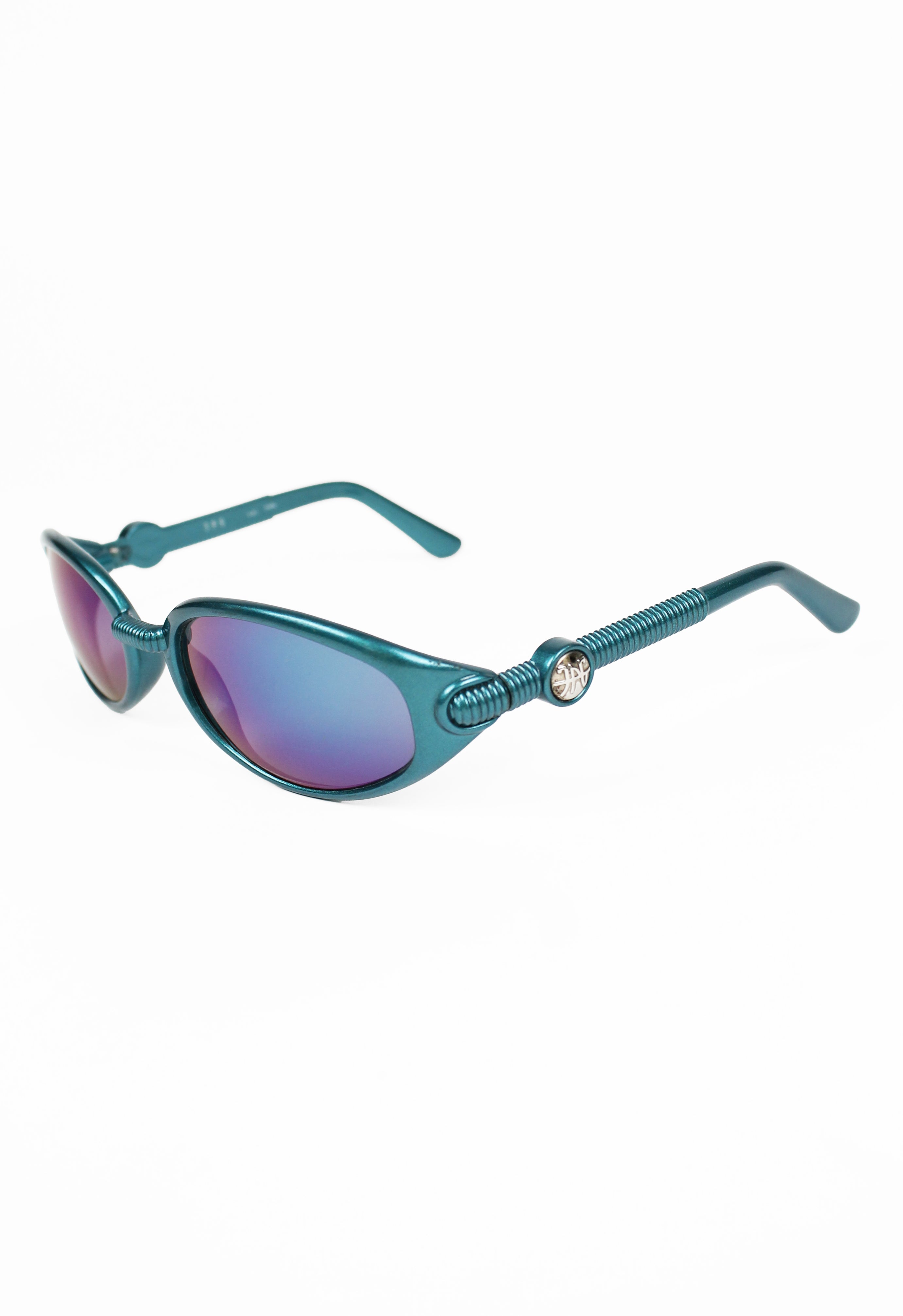 JEAN PAUL GAULTIER 1990'S METALLIC BLUE BENDY STRAW SUNGLASSES