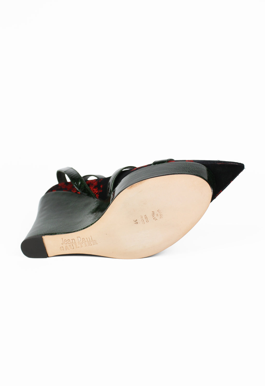 JEAN PAUL GAULTIER FW 2001 COUTURE EMBROIDERED STACKED HEELS