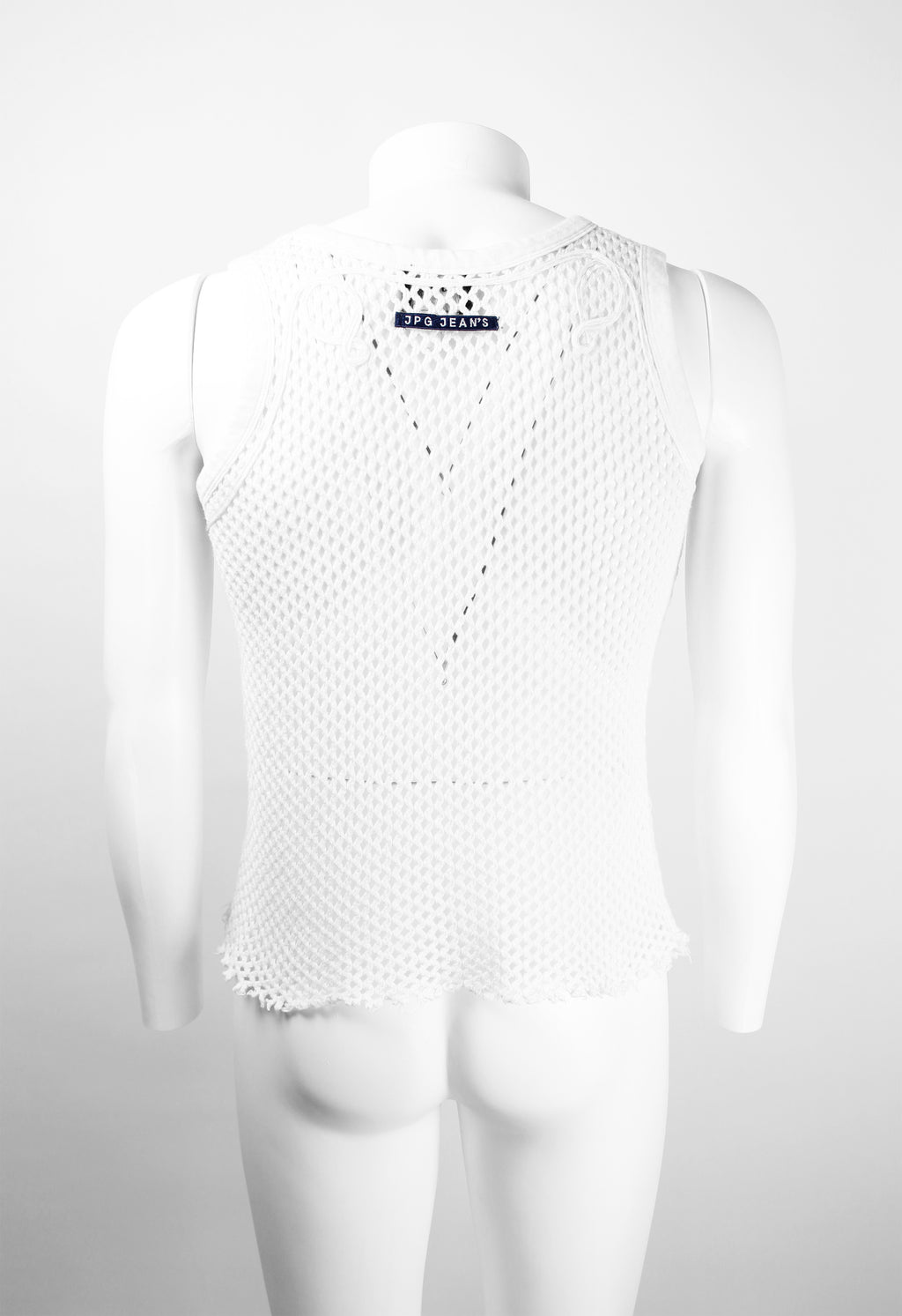 JEAN PAUL GAULTIER JPG WHITE MESH TANK TOP