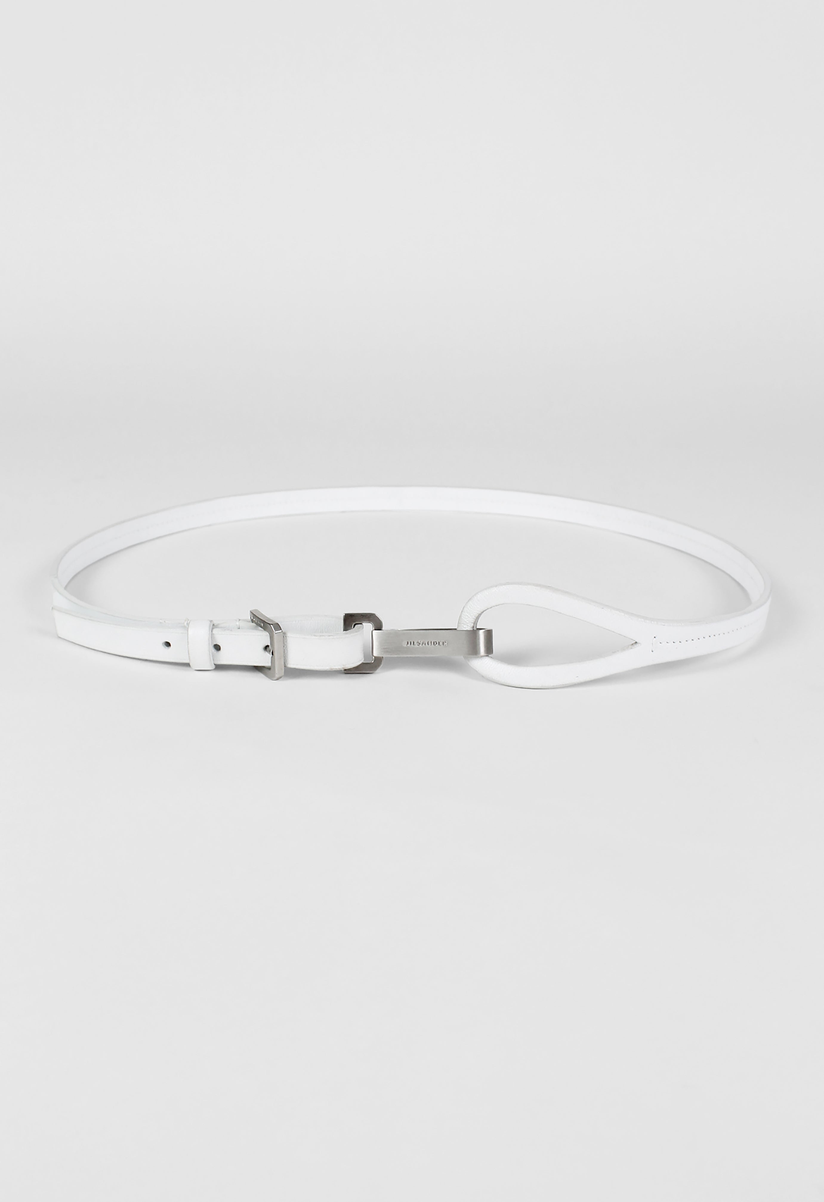 JIL SANDER 2003 WHITE LEATHER LOOP AND CLASP BELT