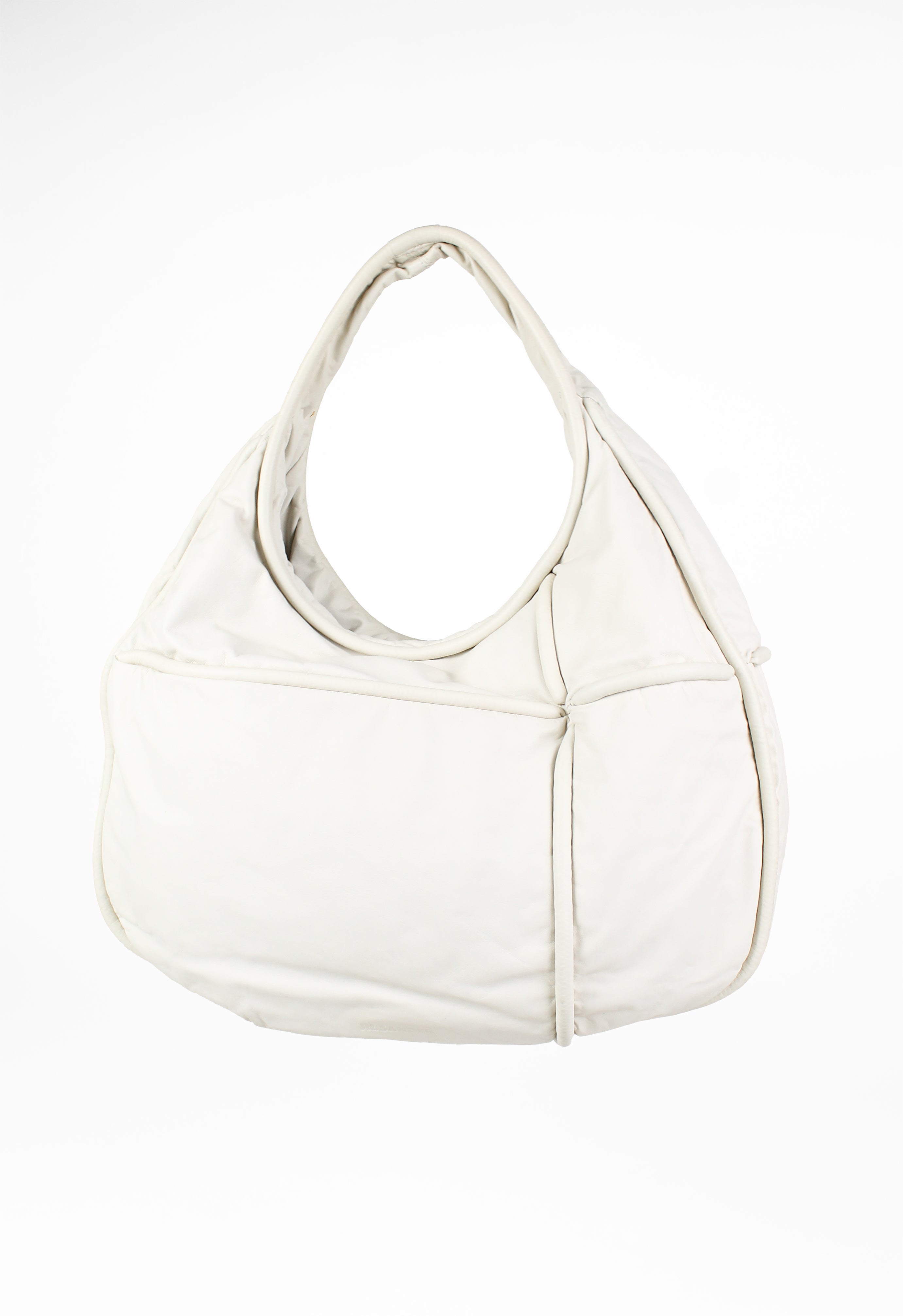 JIL SANDER LARGE CIRCULAR IVORY LEATHER BAG