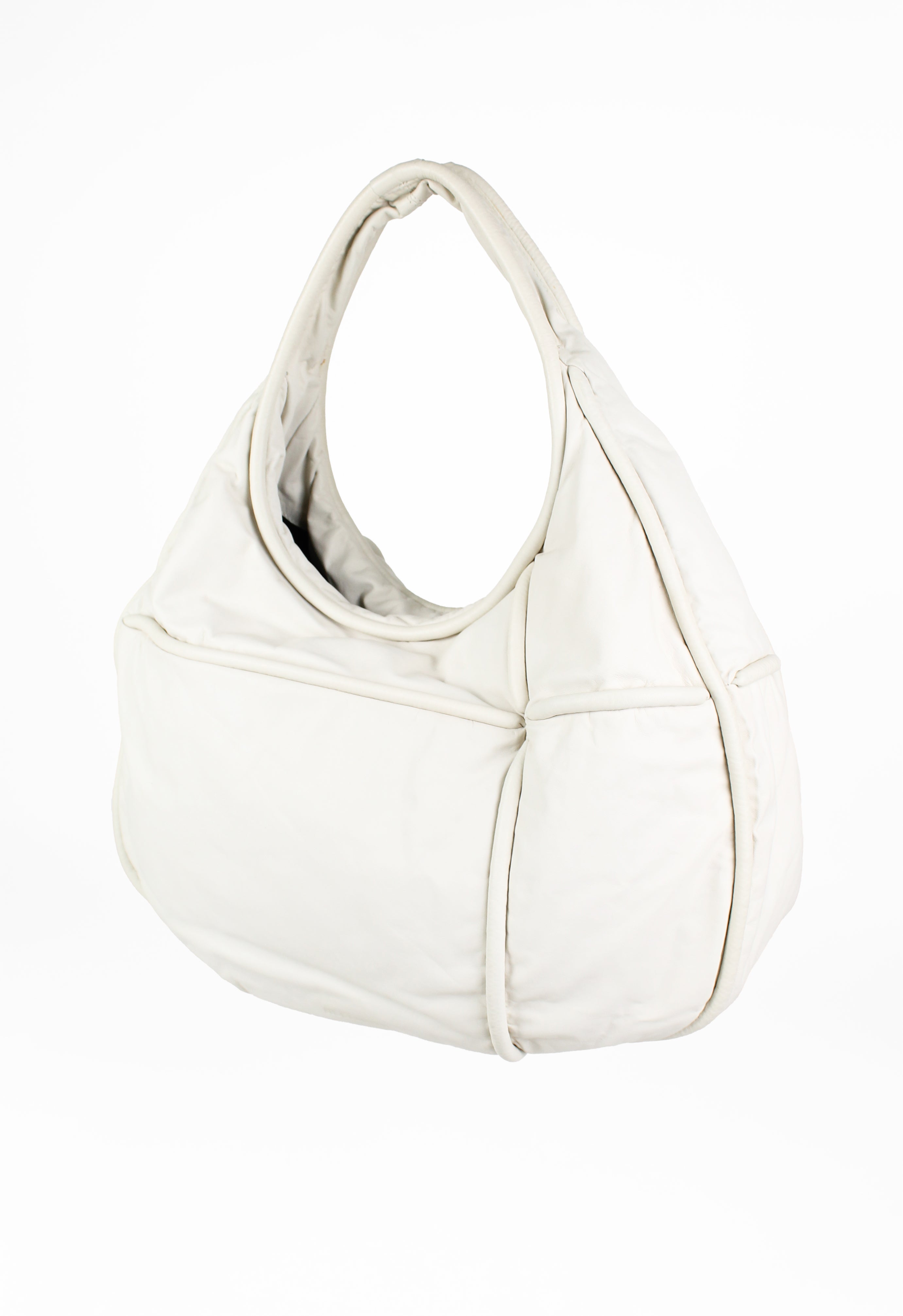 JIL SANDER LARGE CIRCULAR IVORY LEATHER BAG