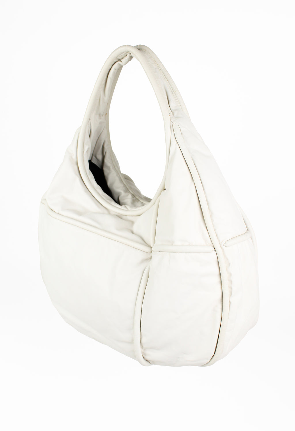 JIL SANDER LARGE CIRCULAR IVORY LEATHER BAG