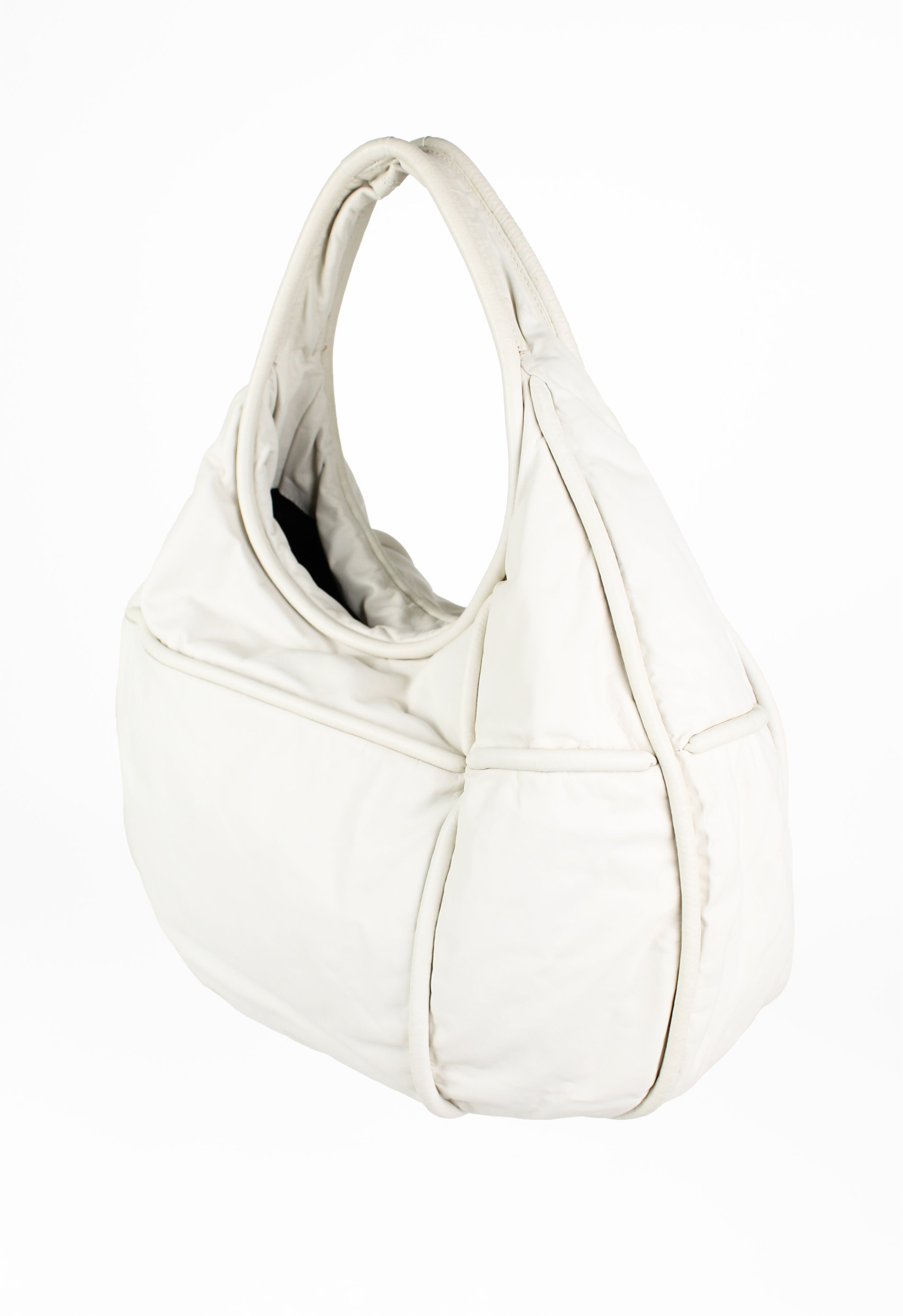 JIL SANDER LARGE CIRCULAR IVORY LEATHER BAG