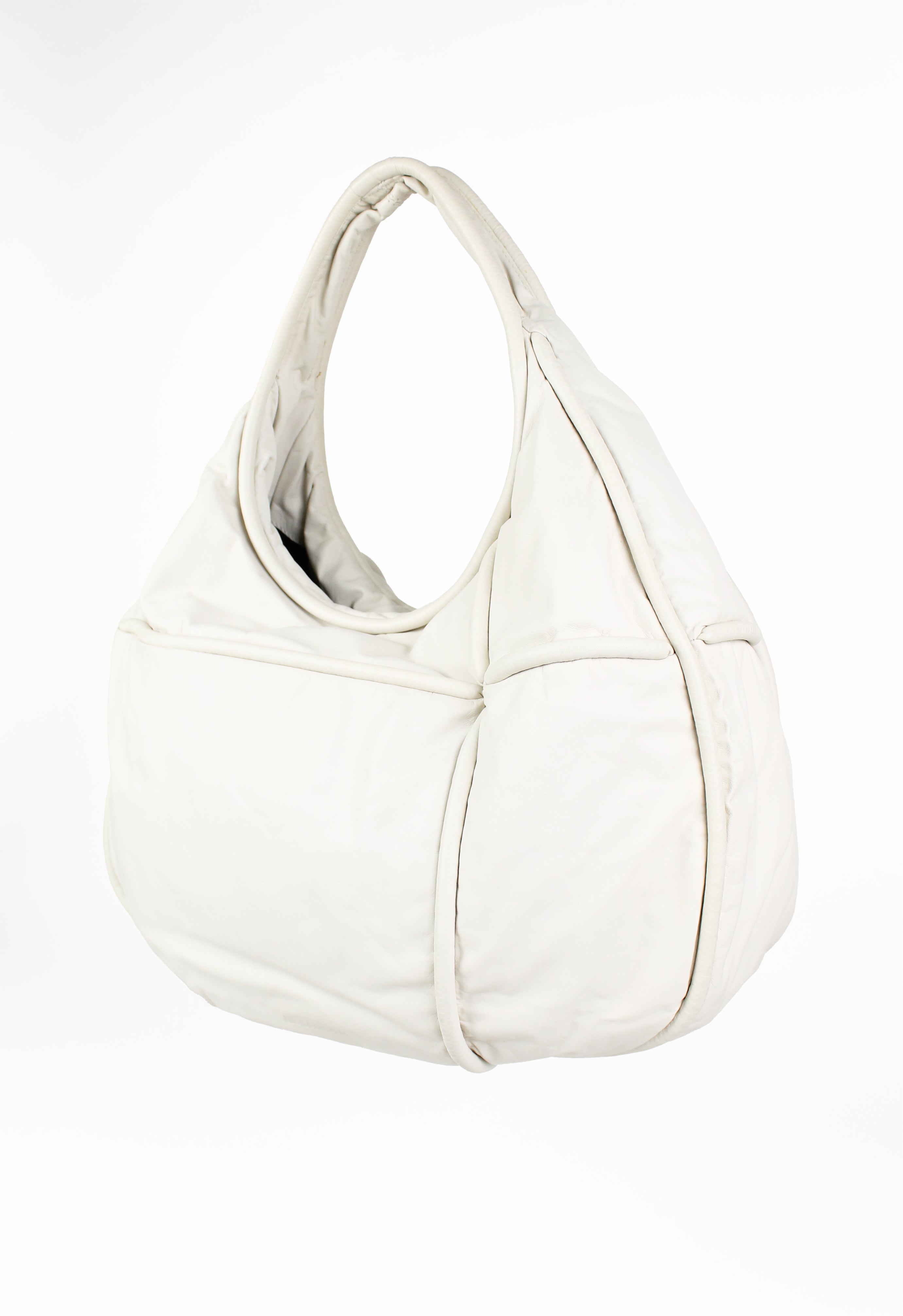 JIL SANDER LARGE CIRCULAR IVORY LEATHER BAG
