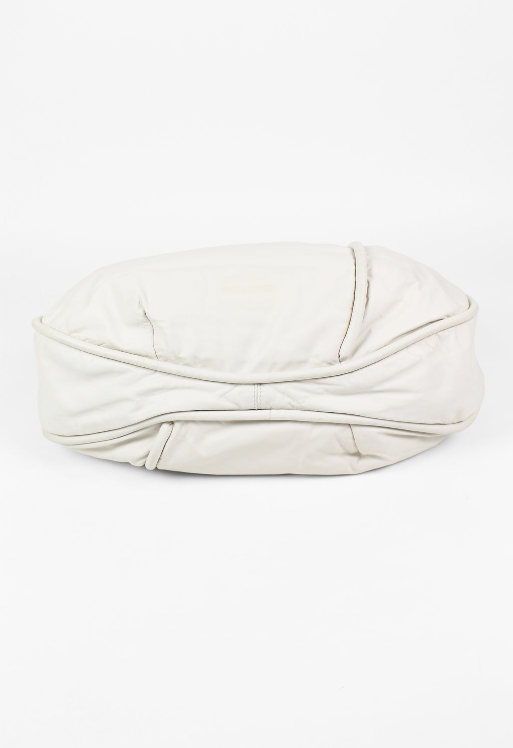 JIL SANDER LARGE CIRCULAR IVORY LEATHER BAG