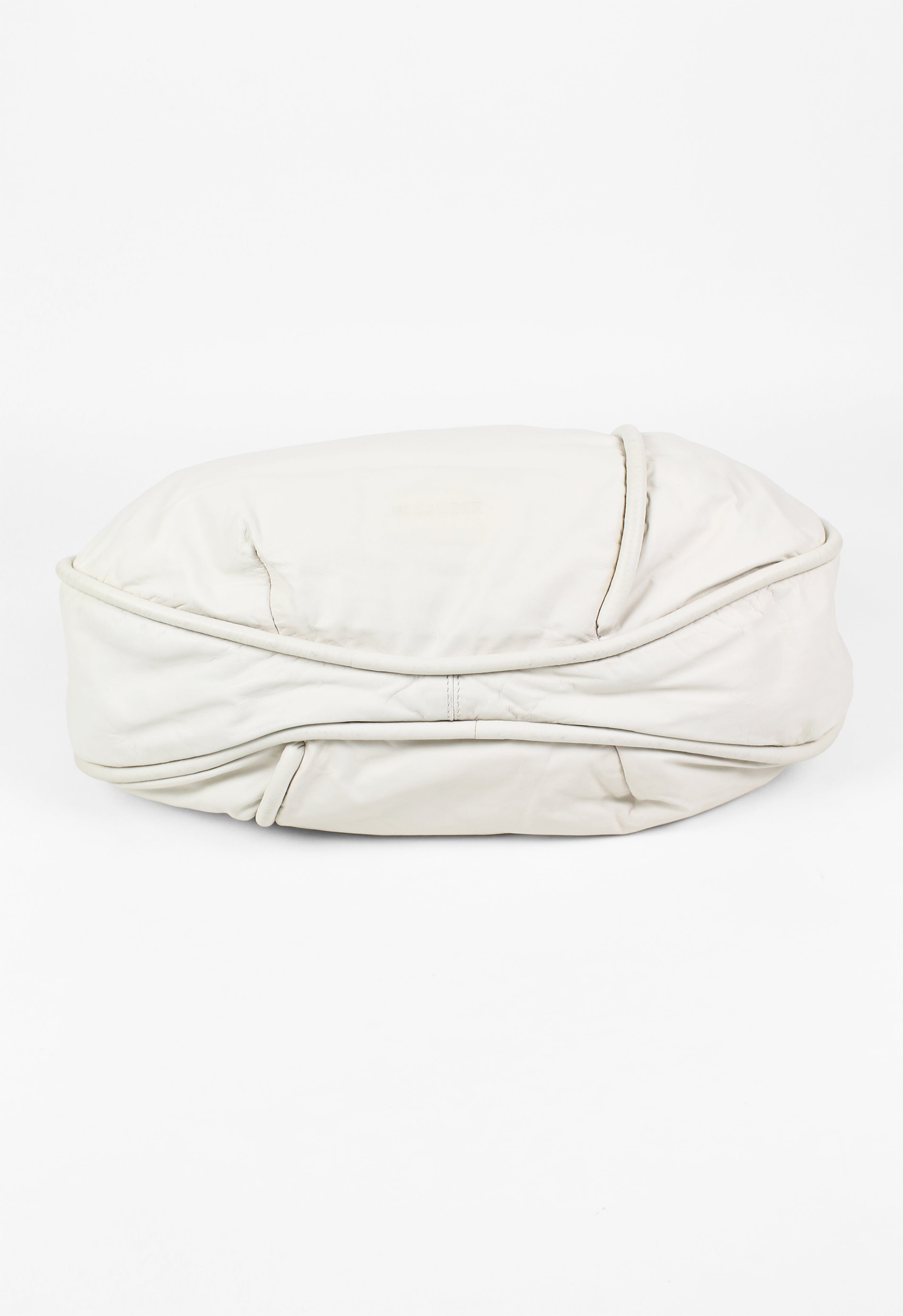JIL SANDER LARGE CIRCULAR IVORY LEATHER BAG
