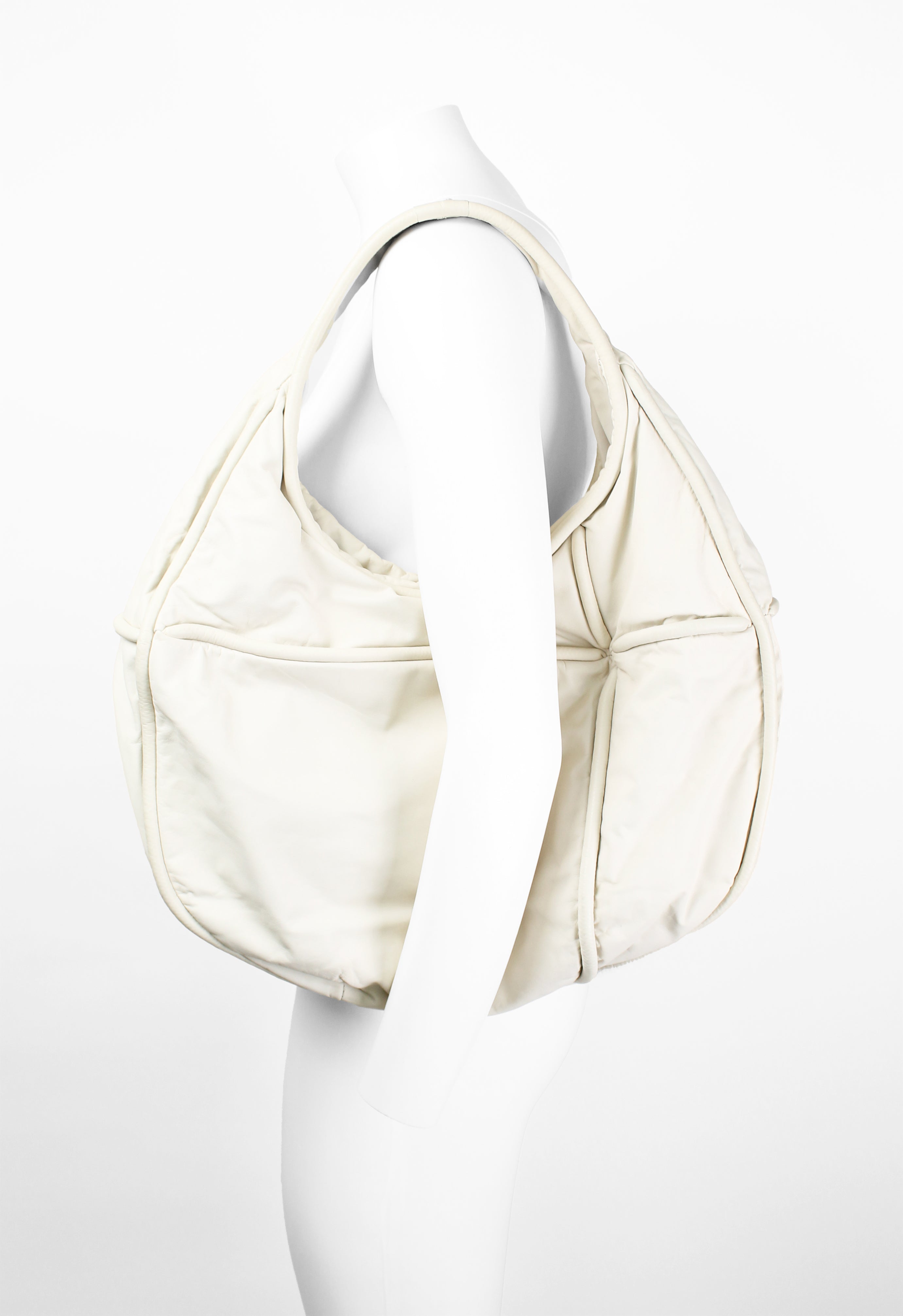 JIL SANDER LARGE CIRCULAR IVORY LEATHER BAG