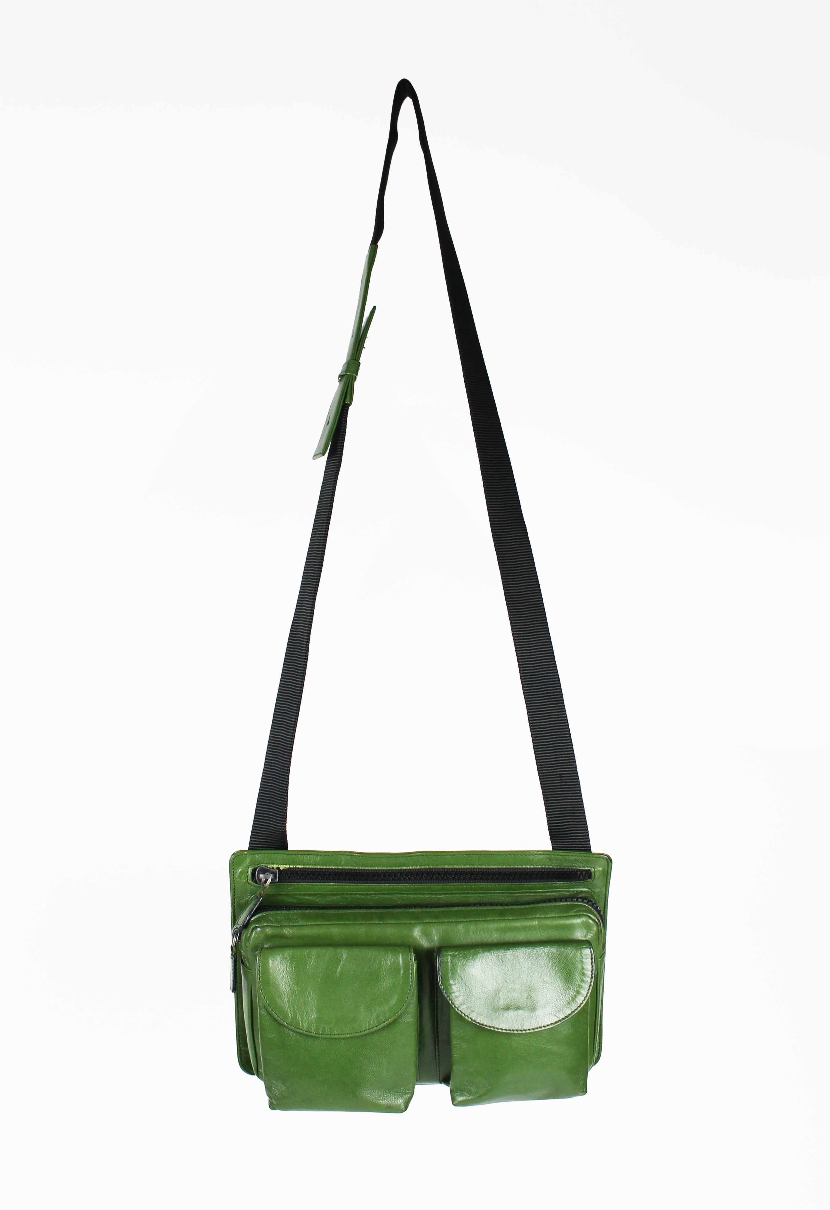 JIL SANDER GREEN LEATHER MULTI-POCKET CROSSBODY BAG
