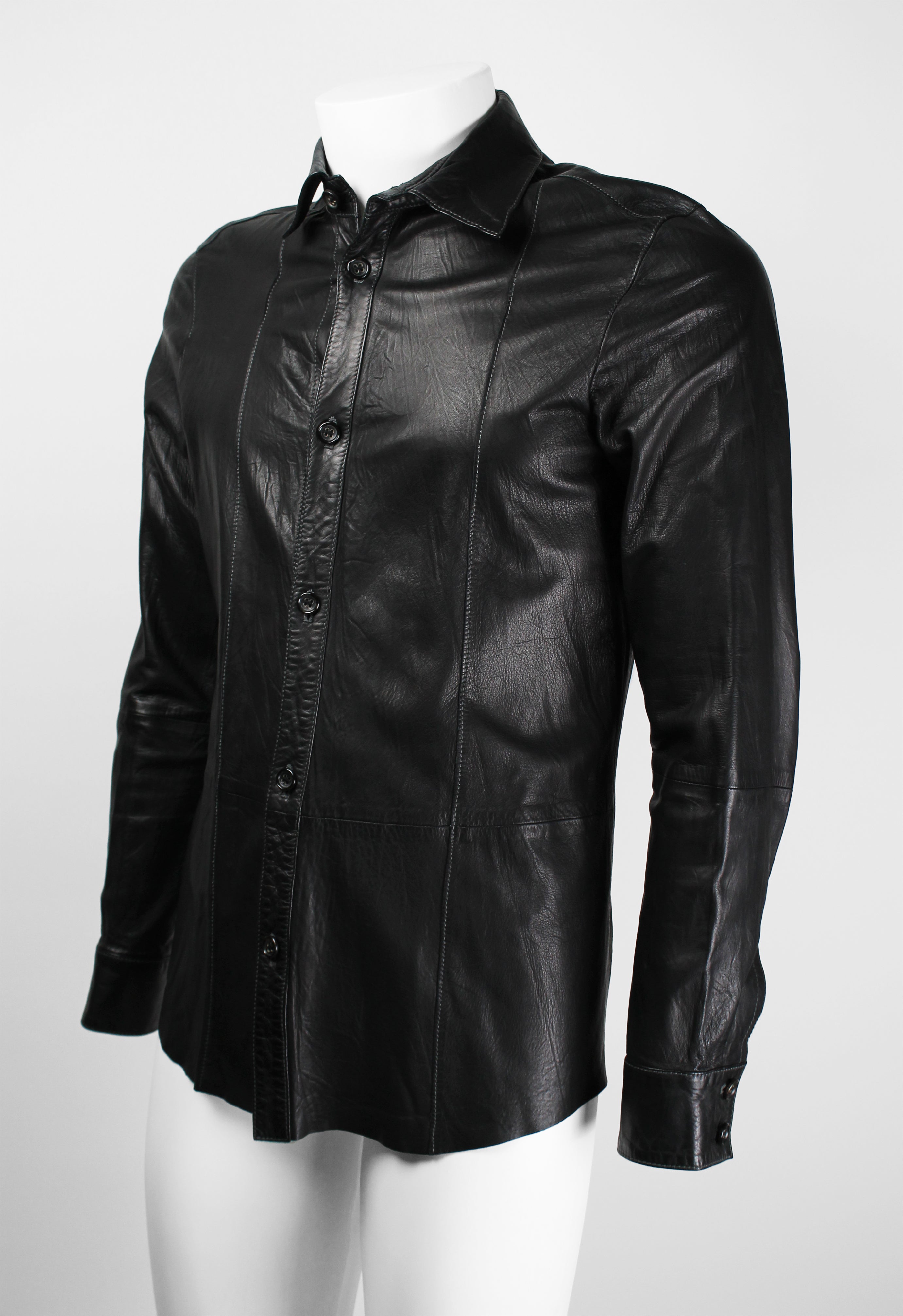 JIL SANDER BLACK LEATHER SHIRT