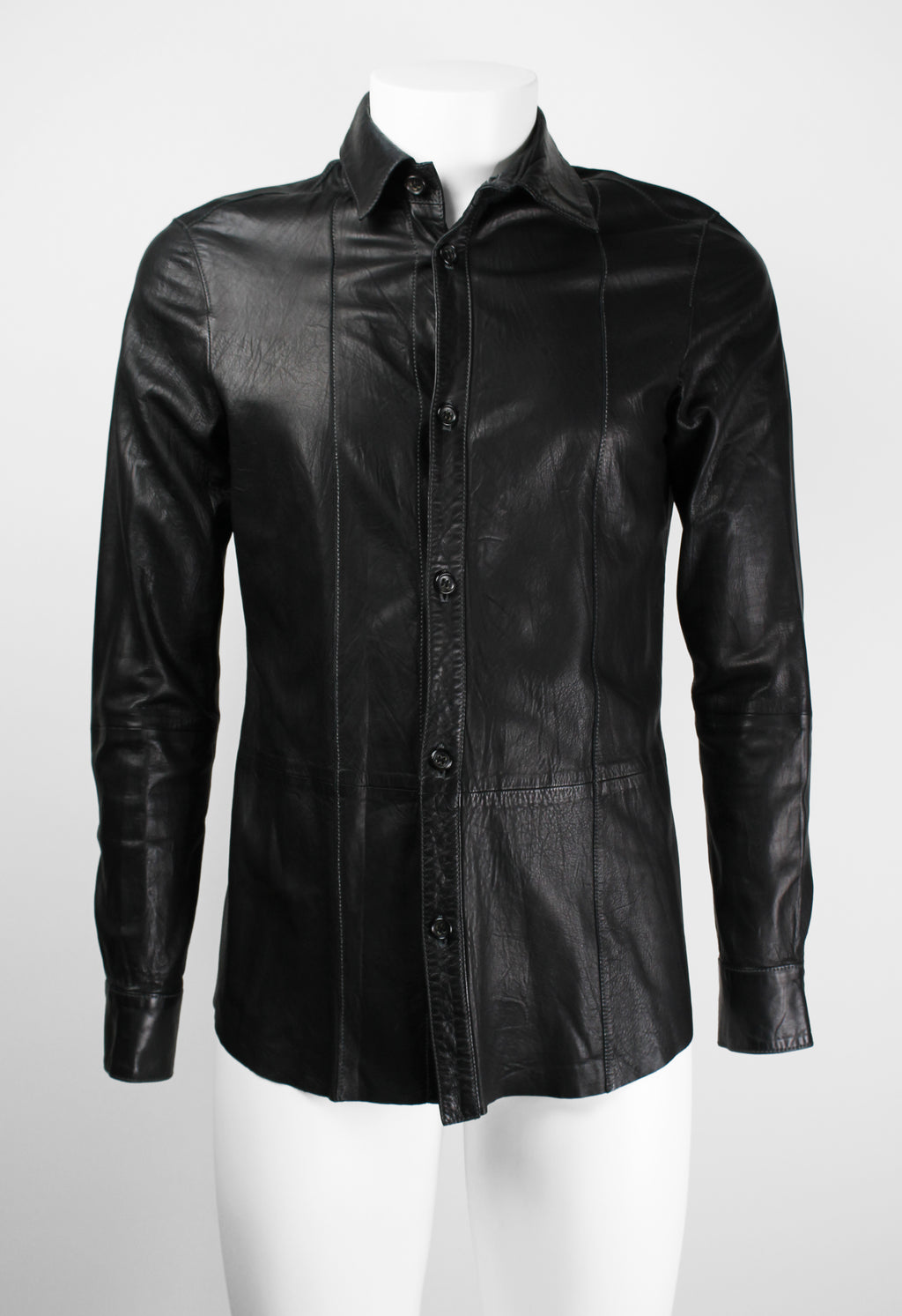 JIL SANDER BLACK LEATHER SHIRT
