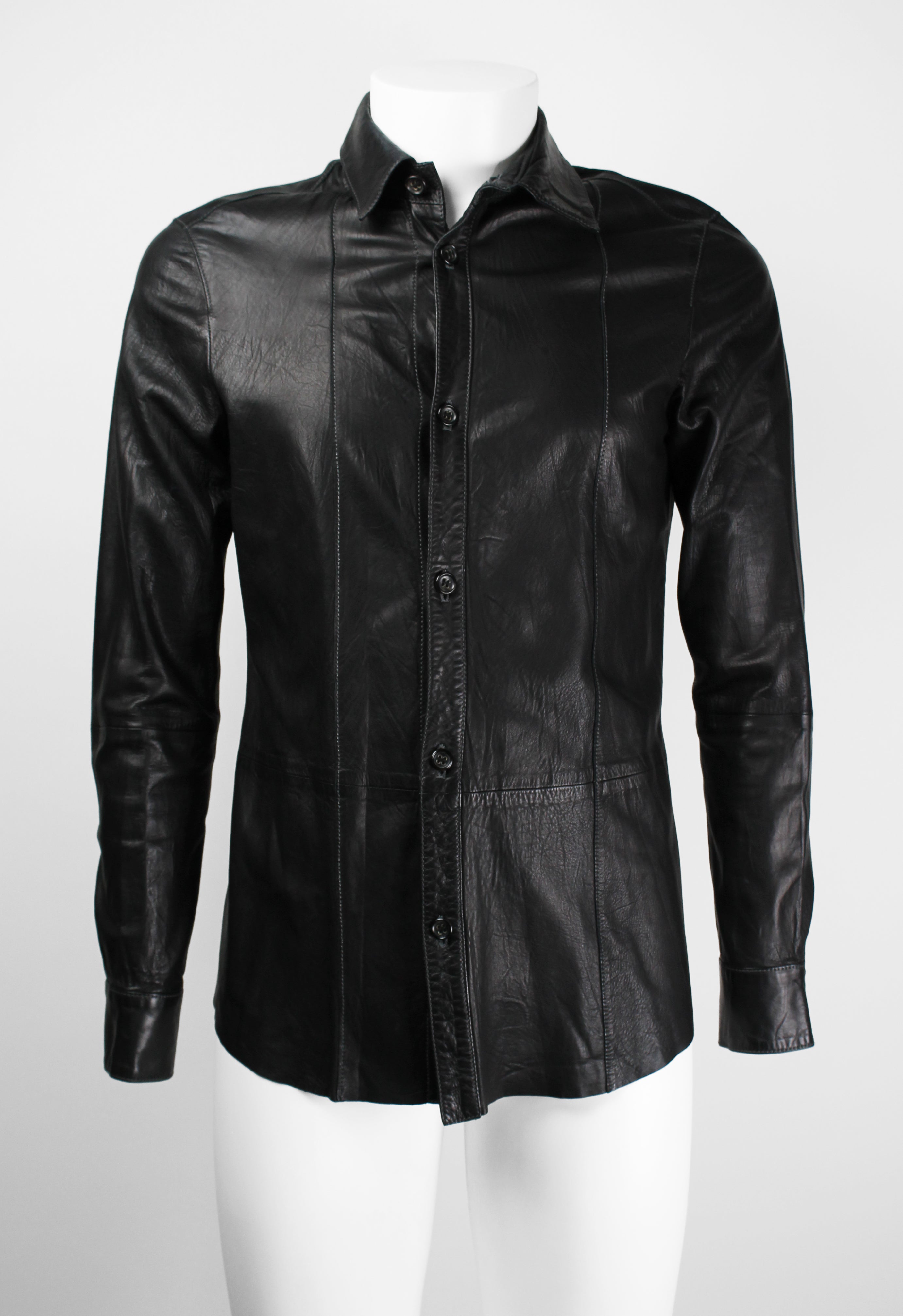 JIL SANDER BLACK LEATHER SHIRT