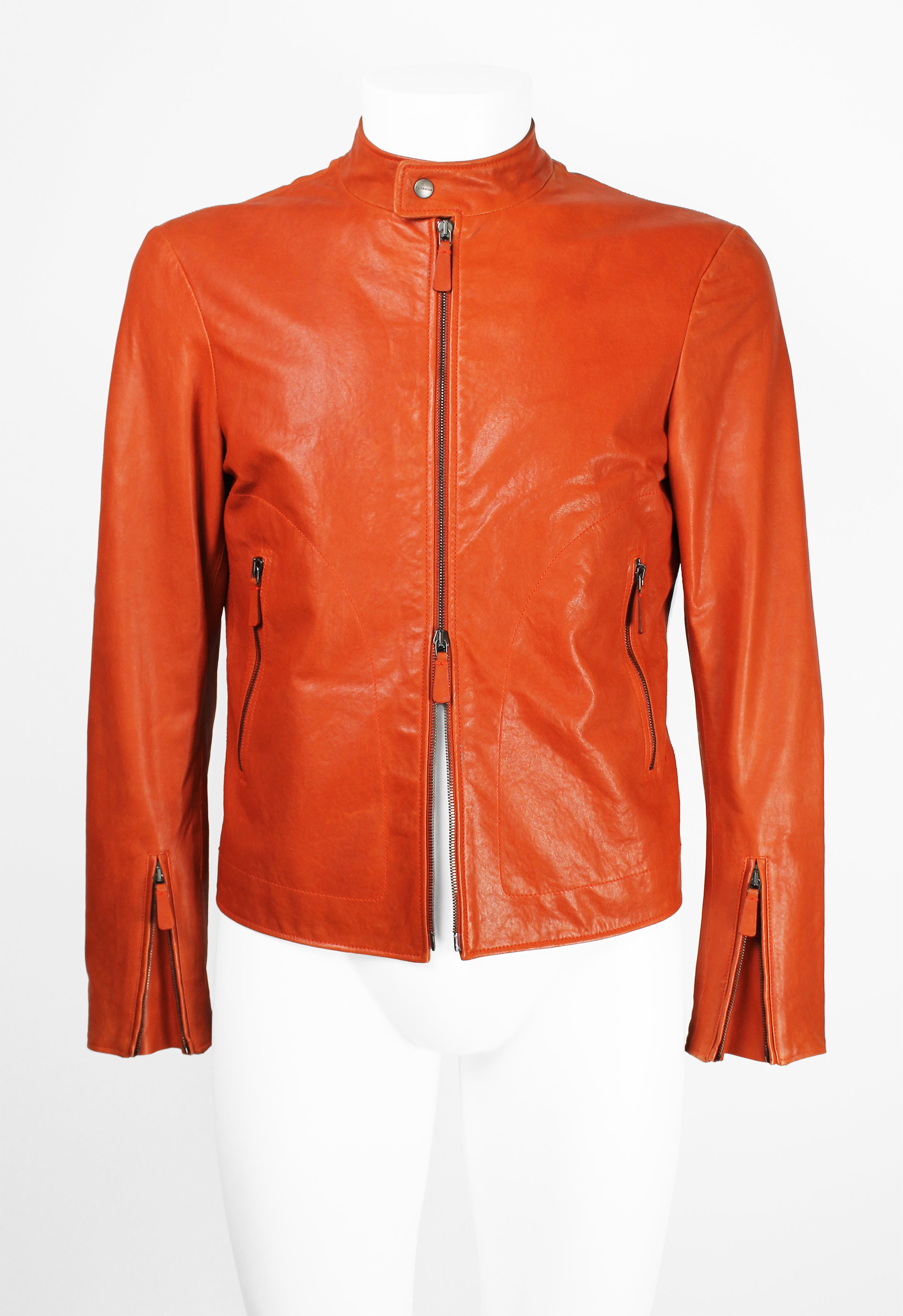 JIL SANDER ORANGE LEATHER BIKER JACKET