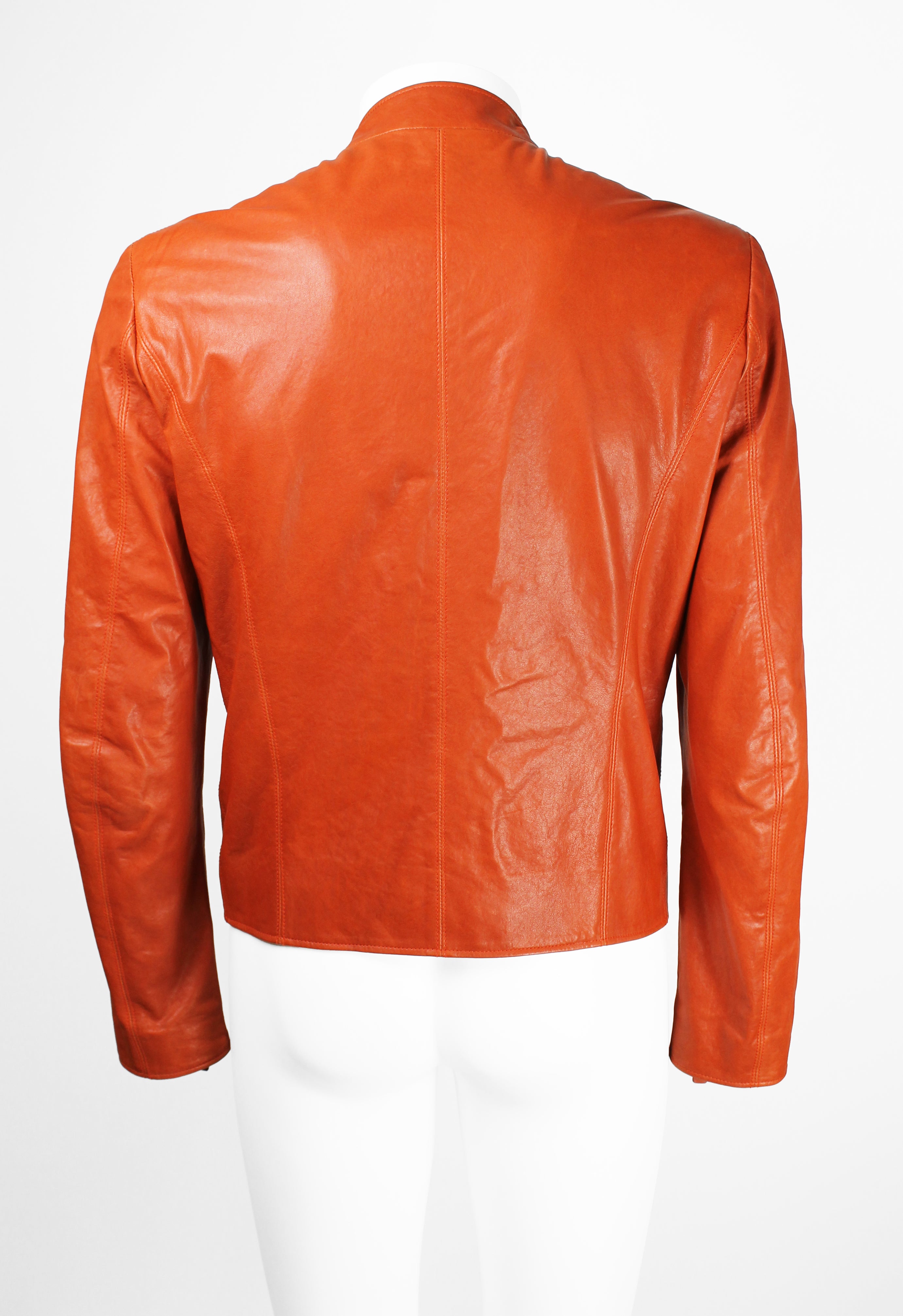 JIL SANDER ORANGE LEATHER BIKER JACKET