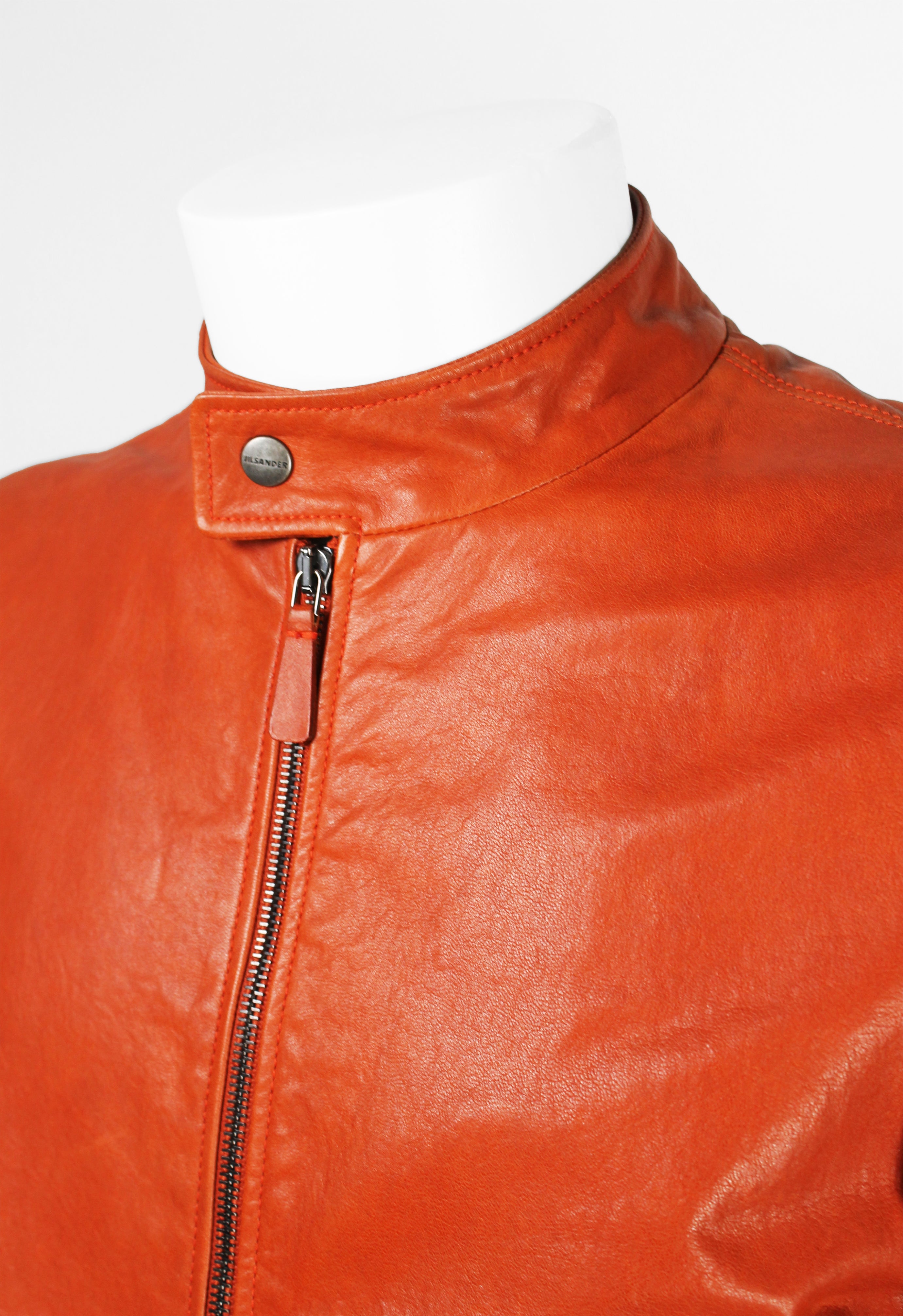 JIL SANDER ORANGE LEATHER BIKER JACKET