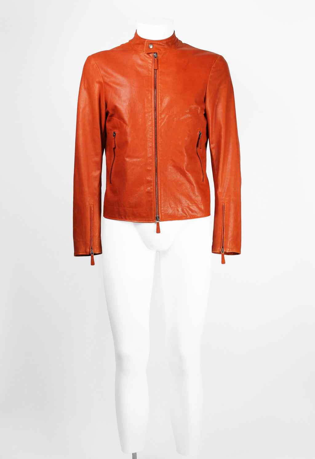 JIL SANDER ORANGE LEATHER BIKER JACKET