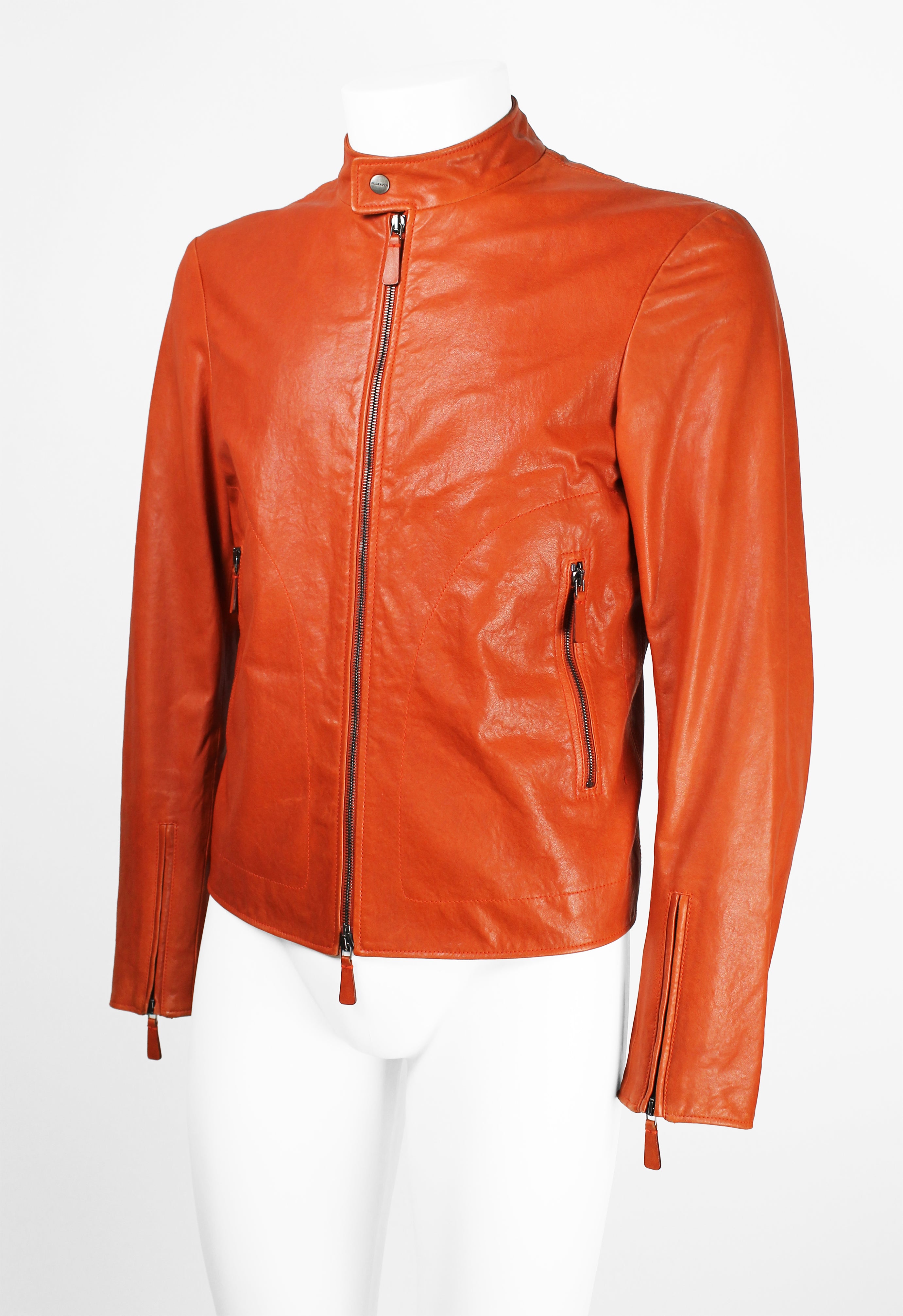 JIL SANDER ORANGE LEATHER BIKER JACKET