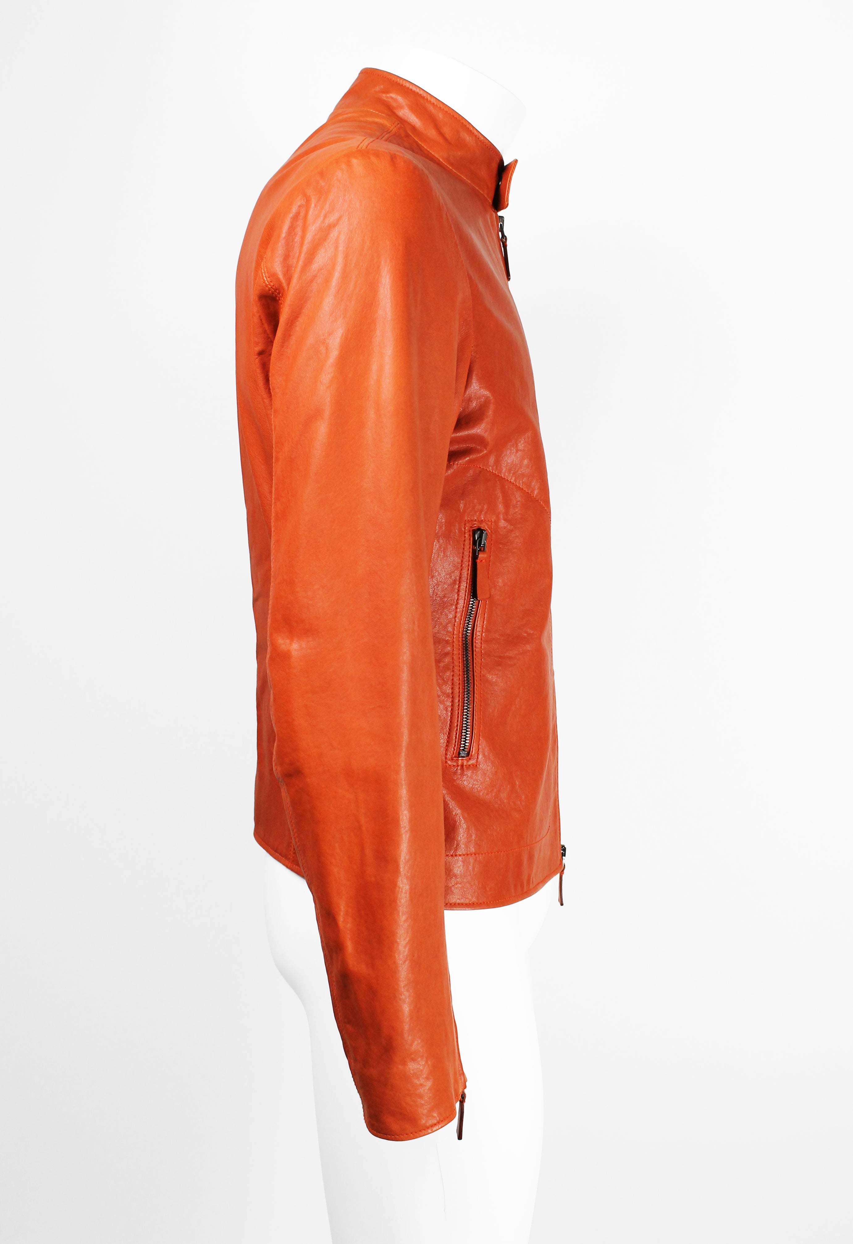 JIL SANDER ORANGE LEATHER BIKER JACKET