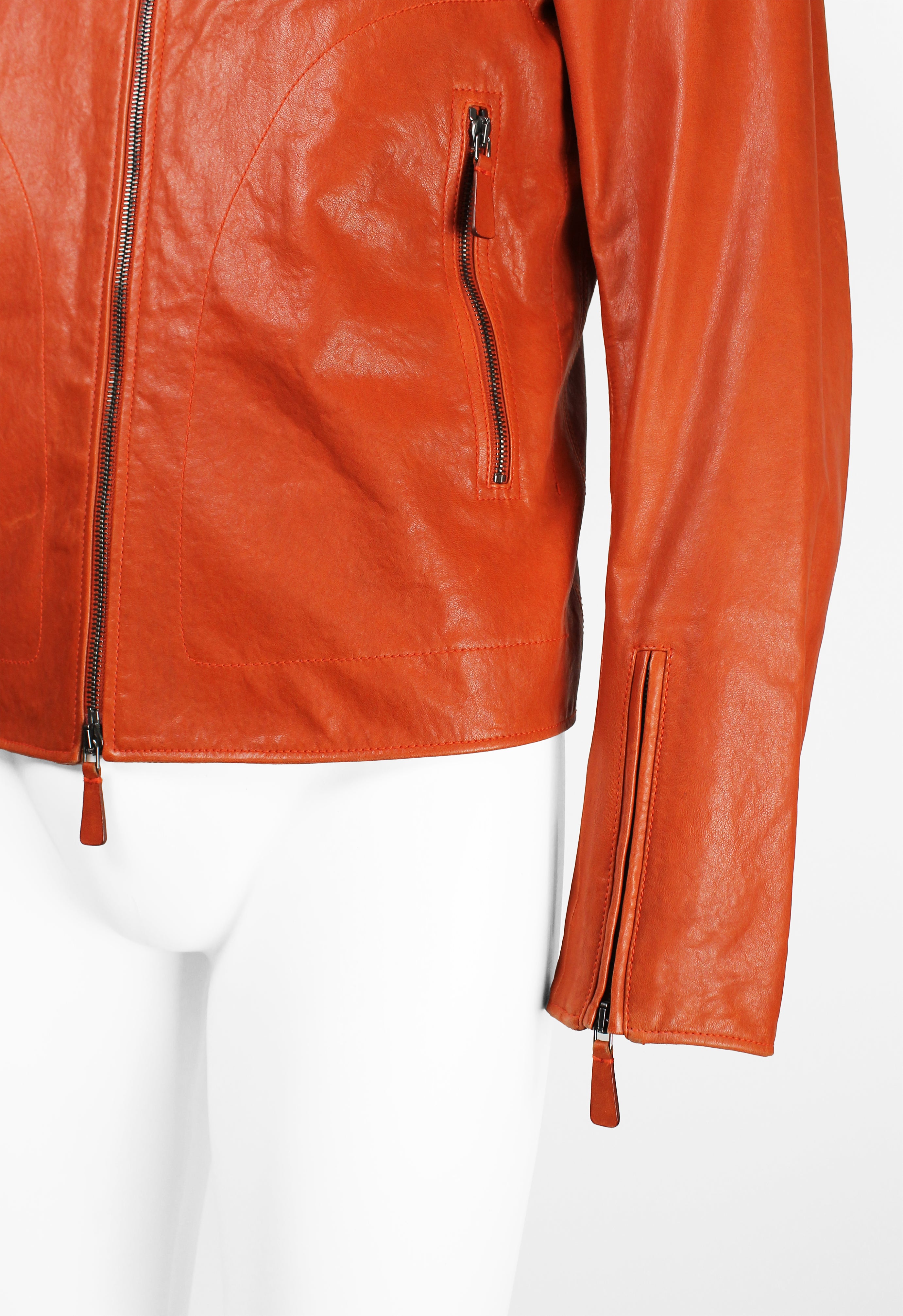 JIL SANDER ORANGE LEATHER BIKER JACKET