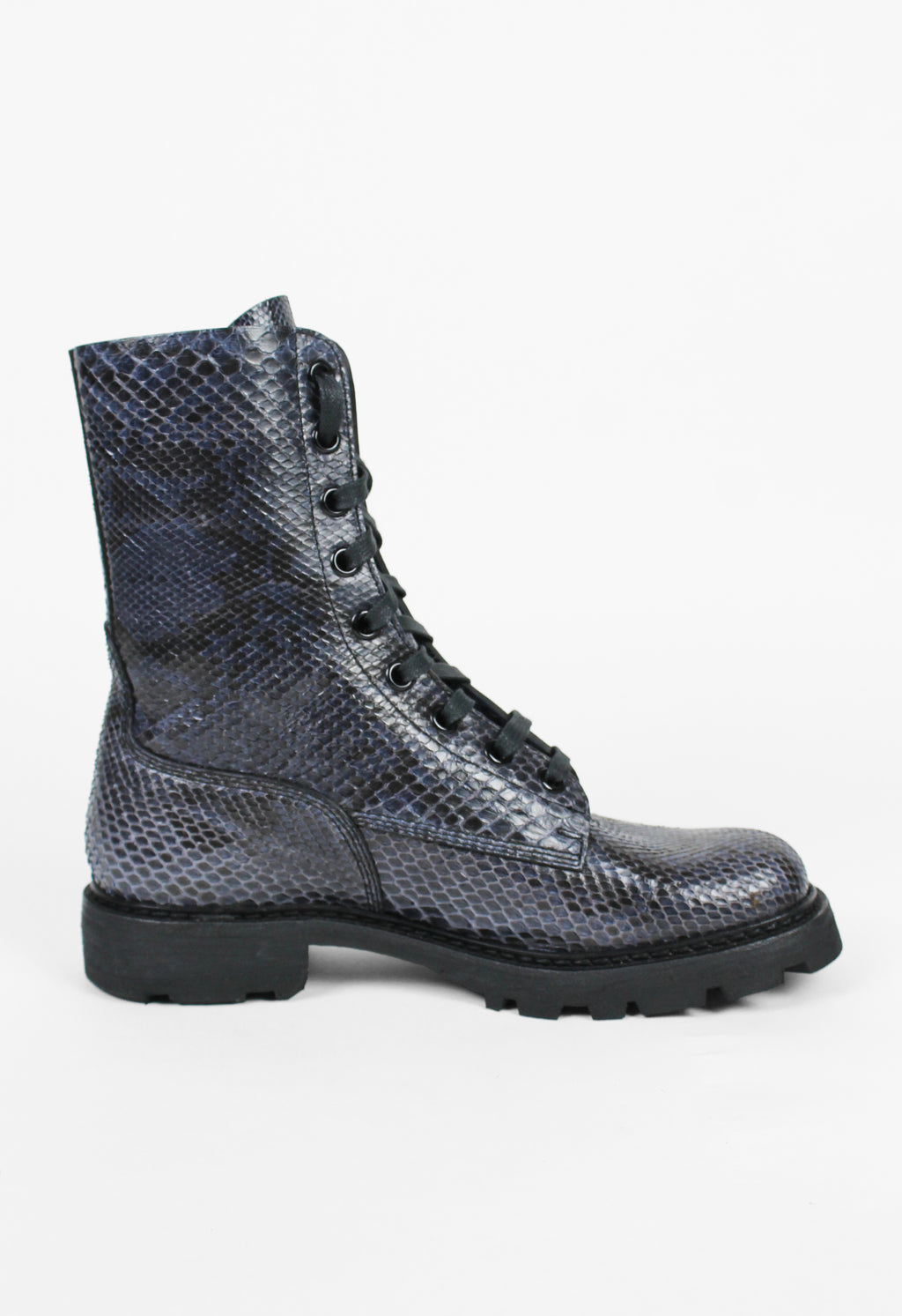 JIL SANDER SS 2012 BLUE PYTHON COMBAT BOOTS