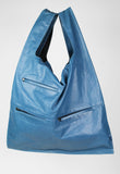 JIL SANDER SS 2012 XL BLUE LEATHER SHOPPER TOTE BAG