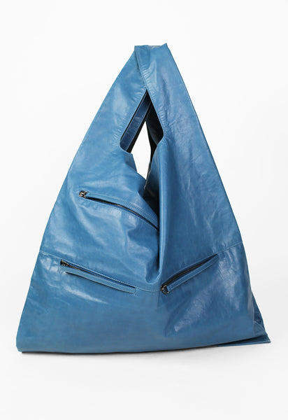 JIL SANDER SS 2012 XL BLUE LEATHER SHOPPER TOTE BAG