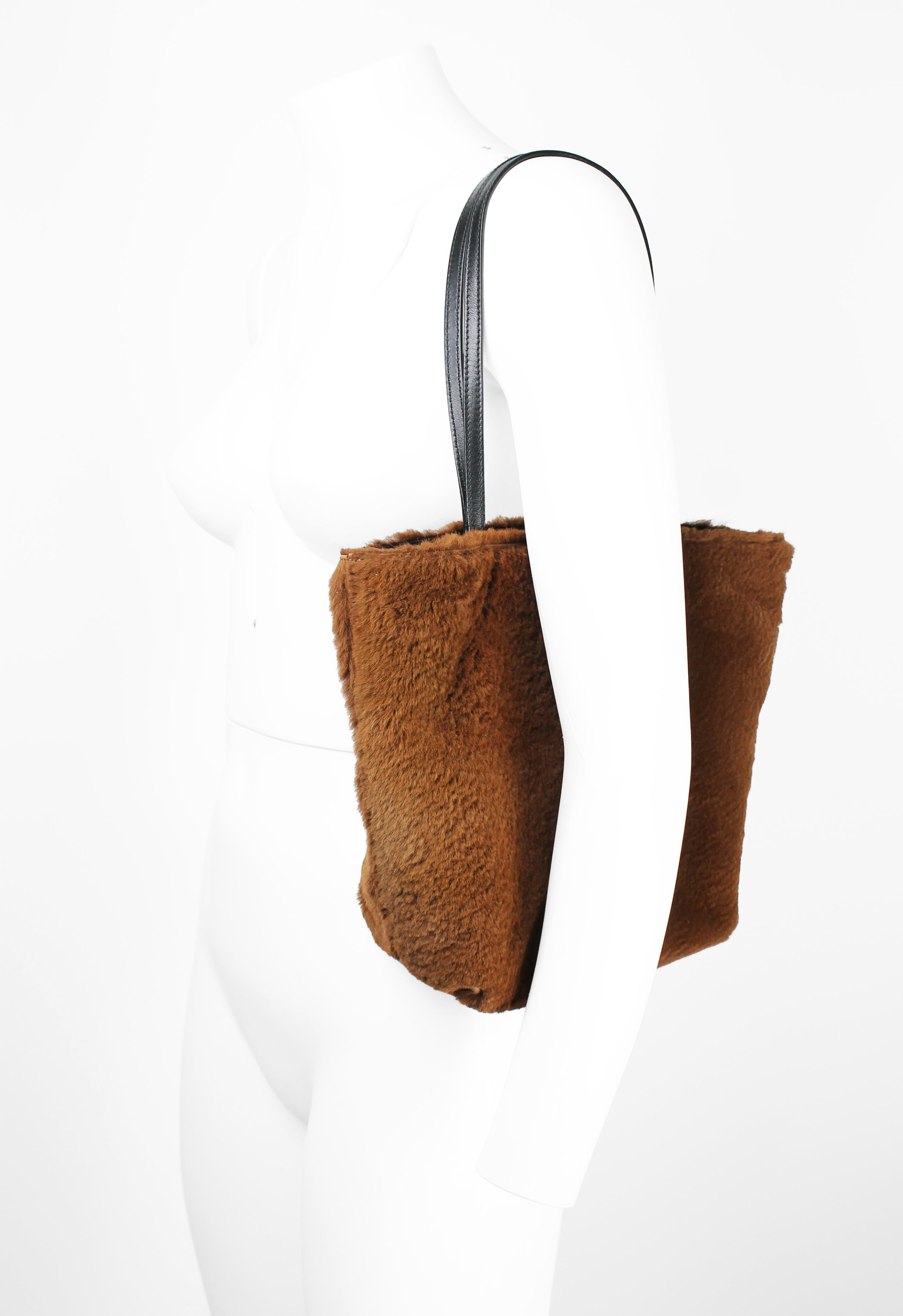 JIL SANDER BROWN SHEARLING SHOULDER BAG