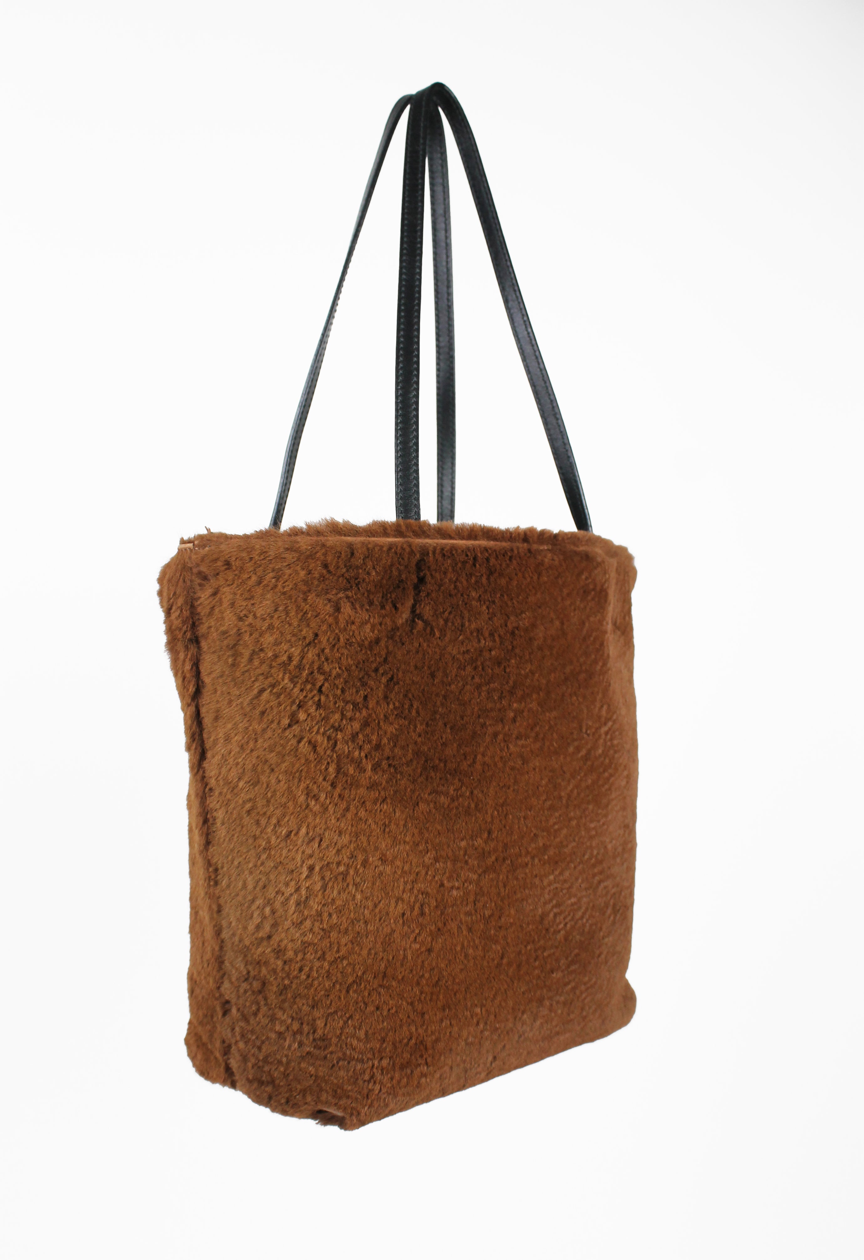 JIL SANDER BROWN SHEARLING SHOULDER BAG